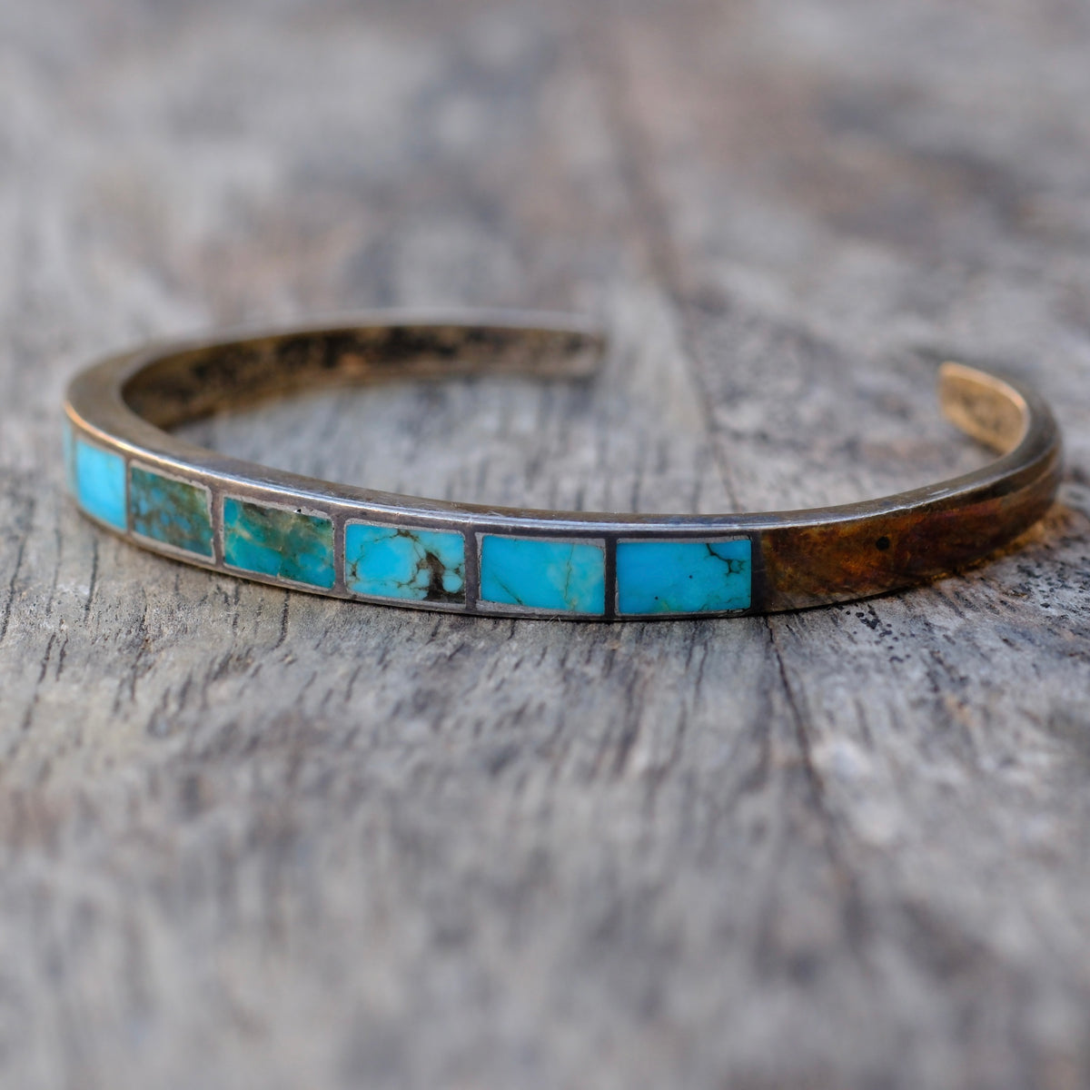Vintage Sterling Turquoise Inlay Cuff Bracelet