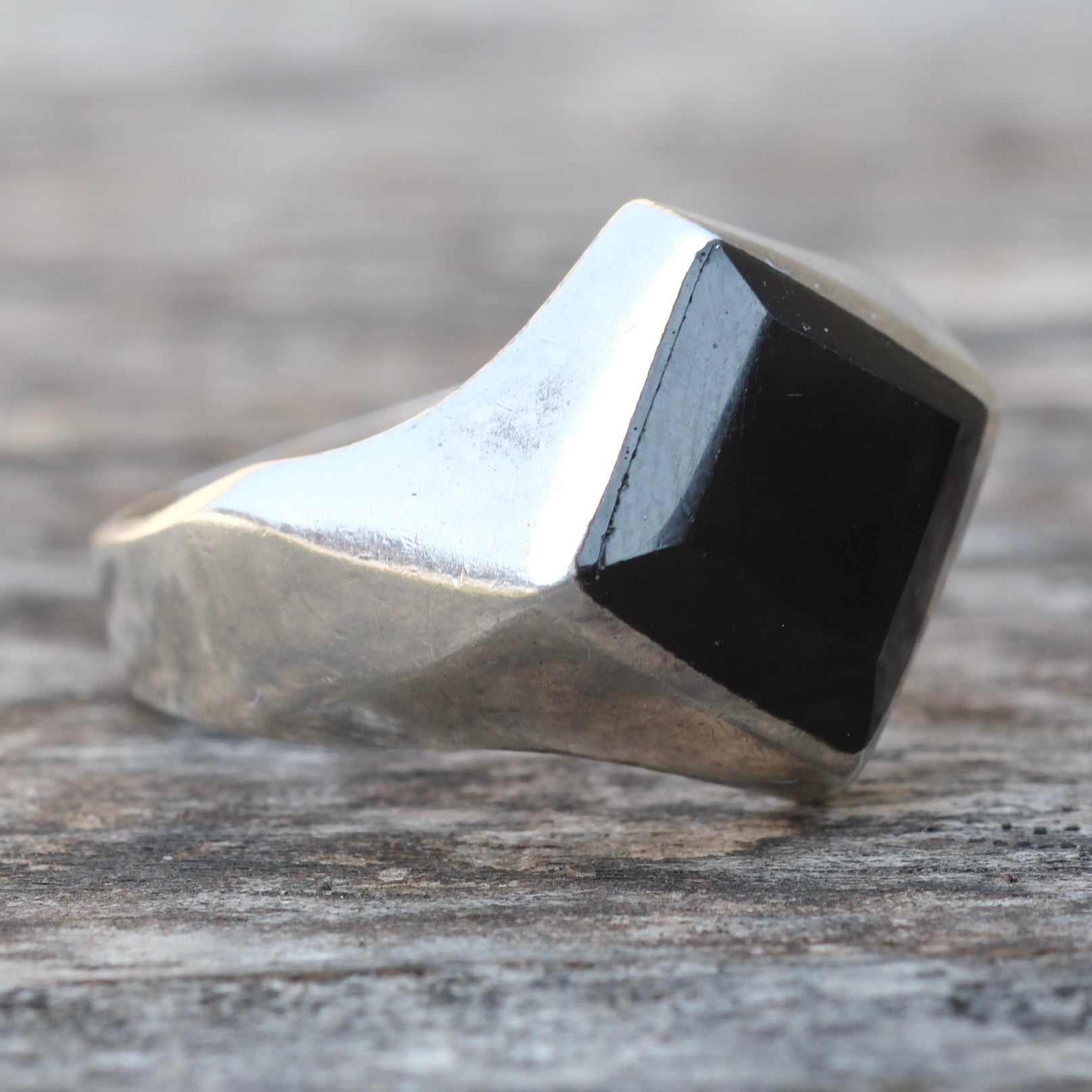 Vintage Sterling Onyx Ring 12.5