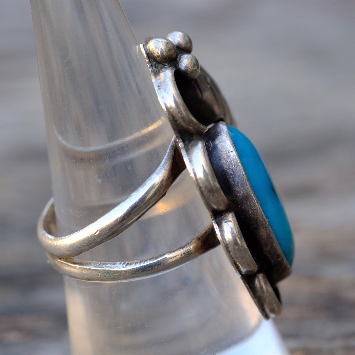Vintage Sterling Turquoise Feather Florette Ring 7.75