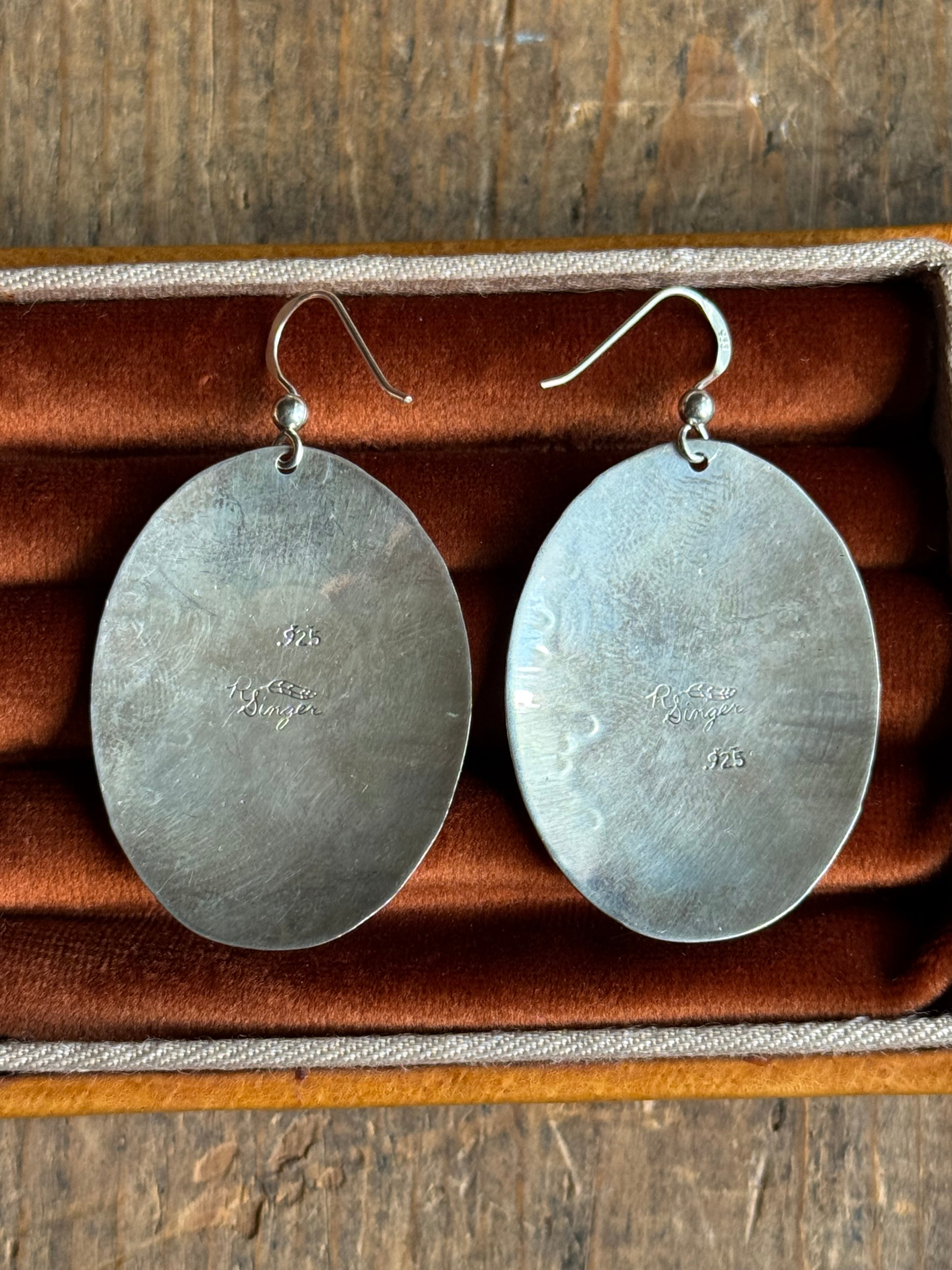 Vintage Sterling Silver Hopi Buffalo Sunface Earrings