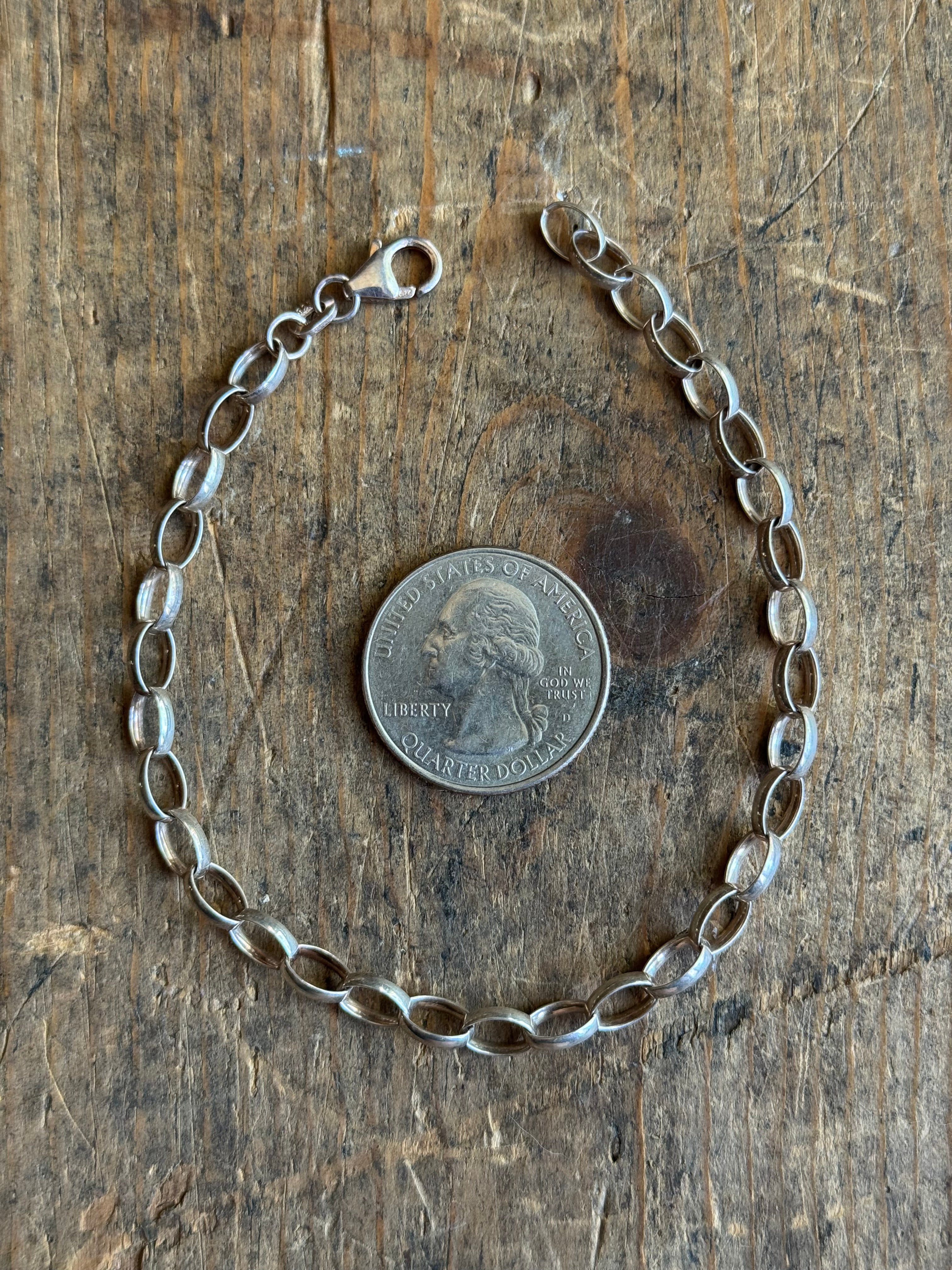 Vintage Sterling Silver Oval Cable Chain Bracelet 8.25"