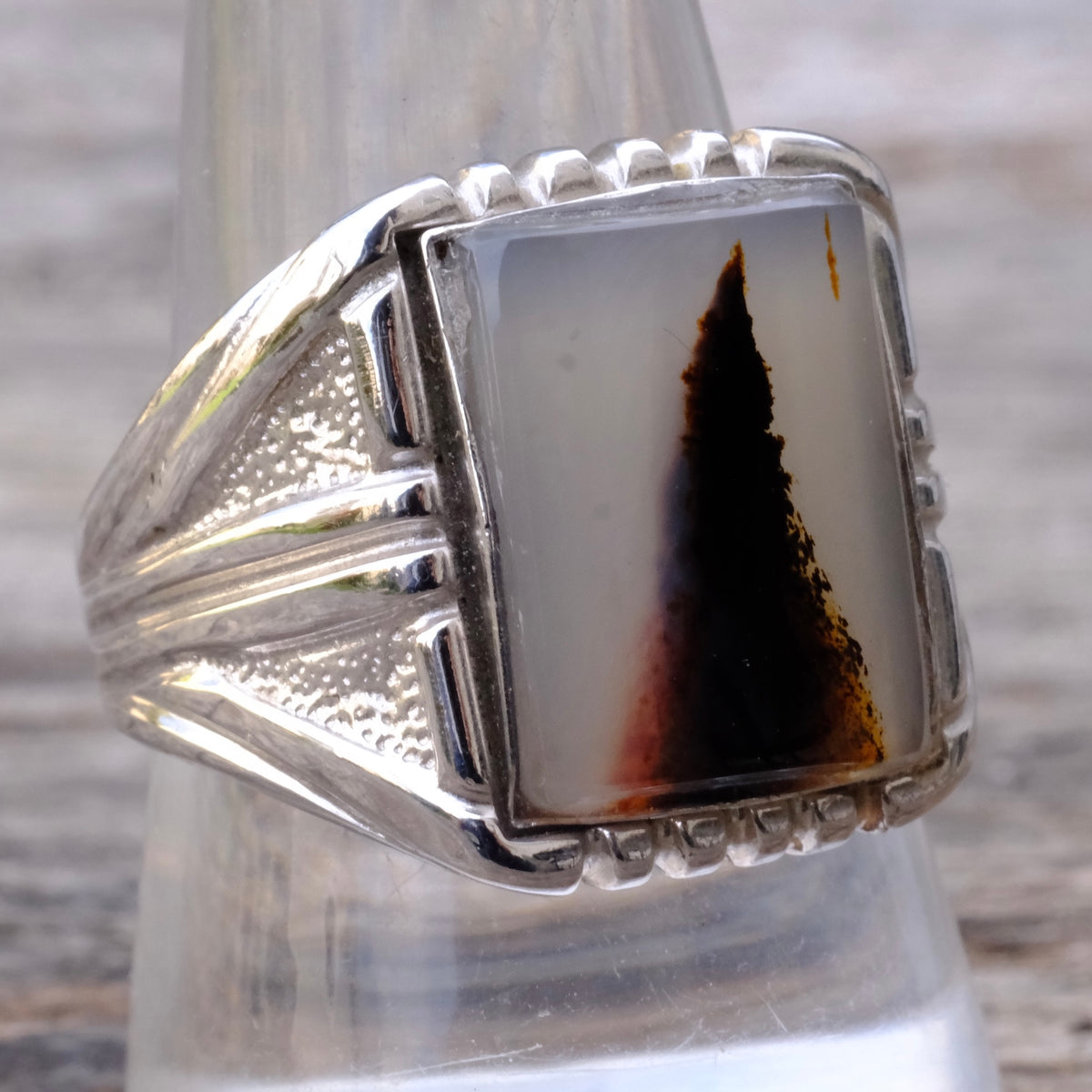 Vintage Sterling Agate Signet Ring 10