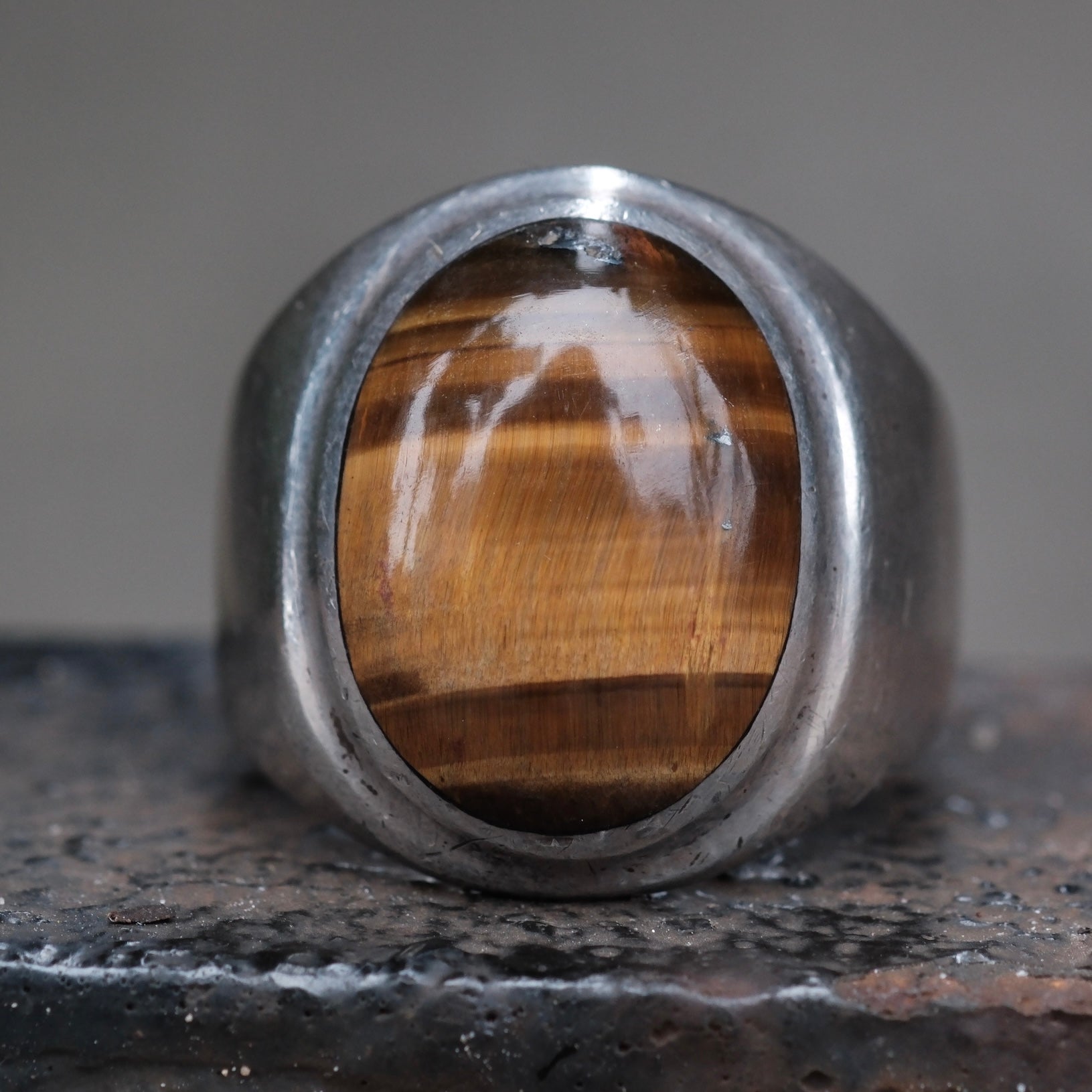 Vintage Sterling Tigers Eye Ring 10.5