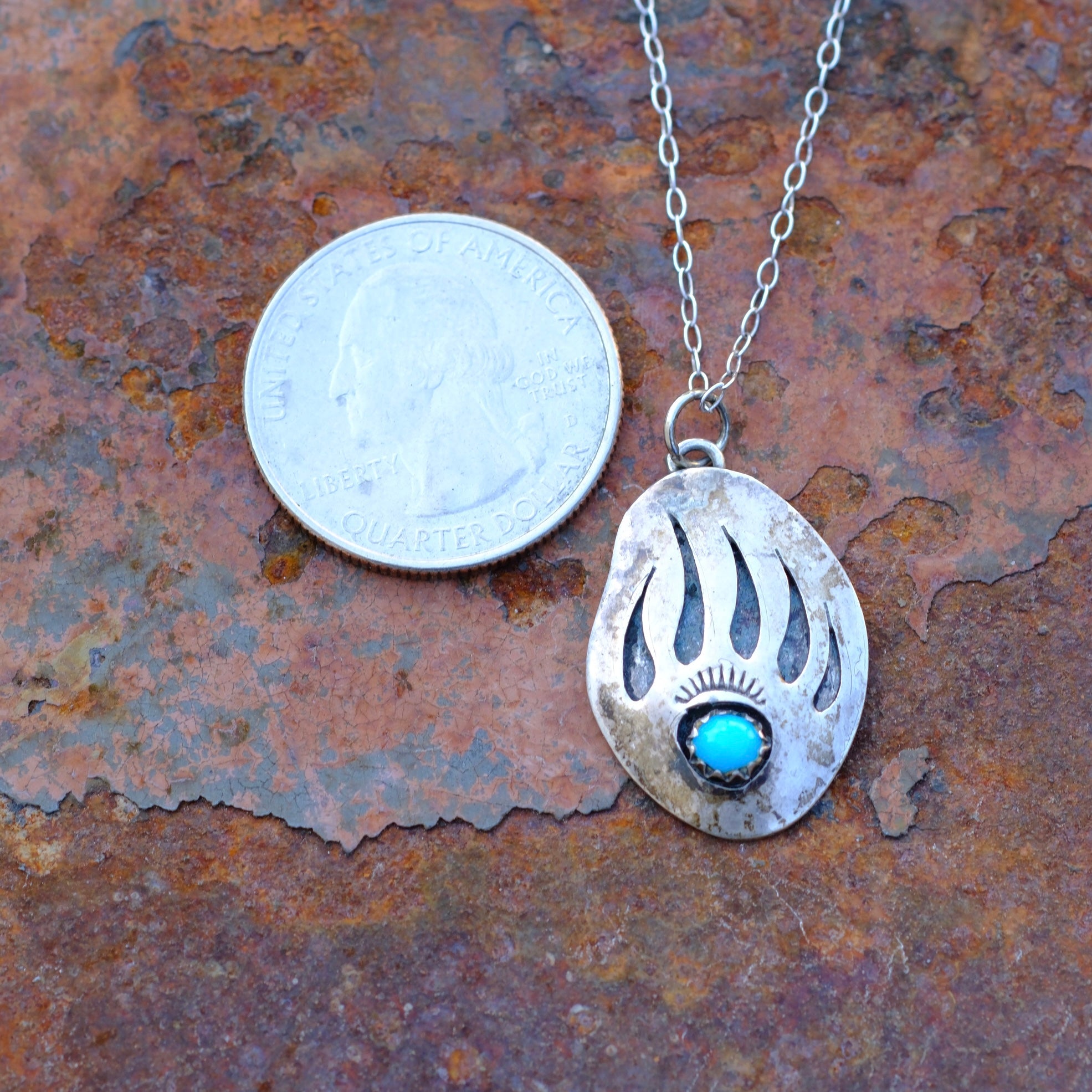 Vintage Sterling Turquoise Bear Paw Necklace