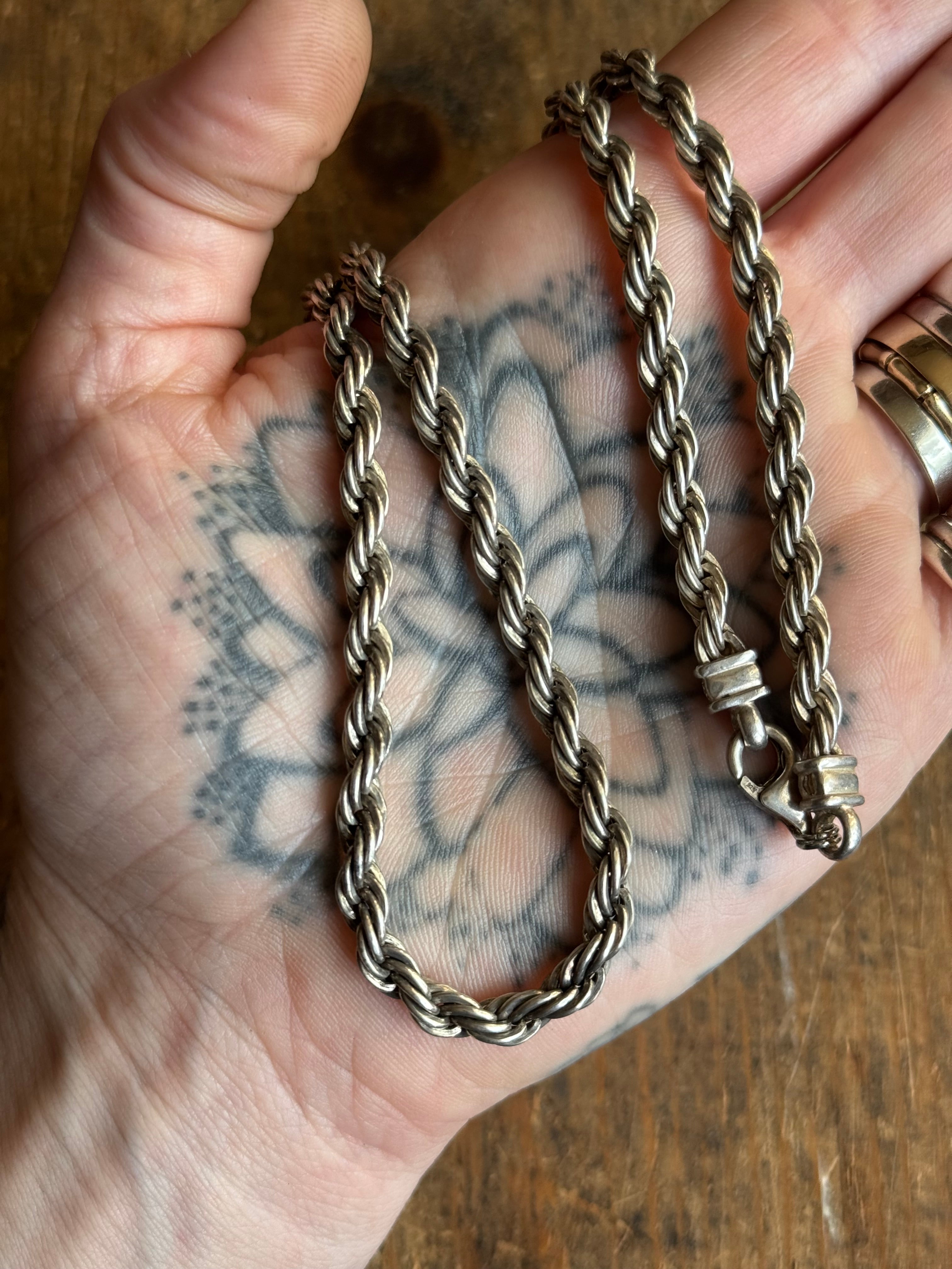 Vintage Sterling Silver 24” Chunky Rope Chain