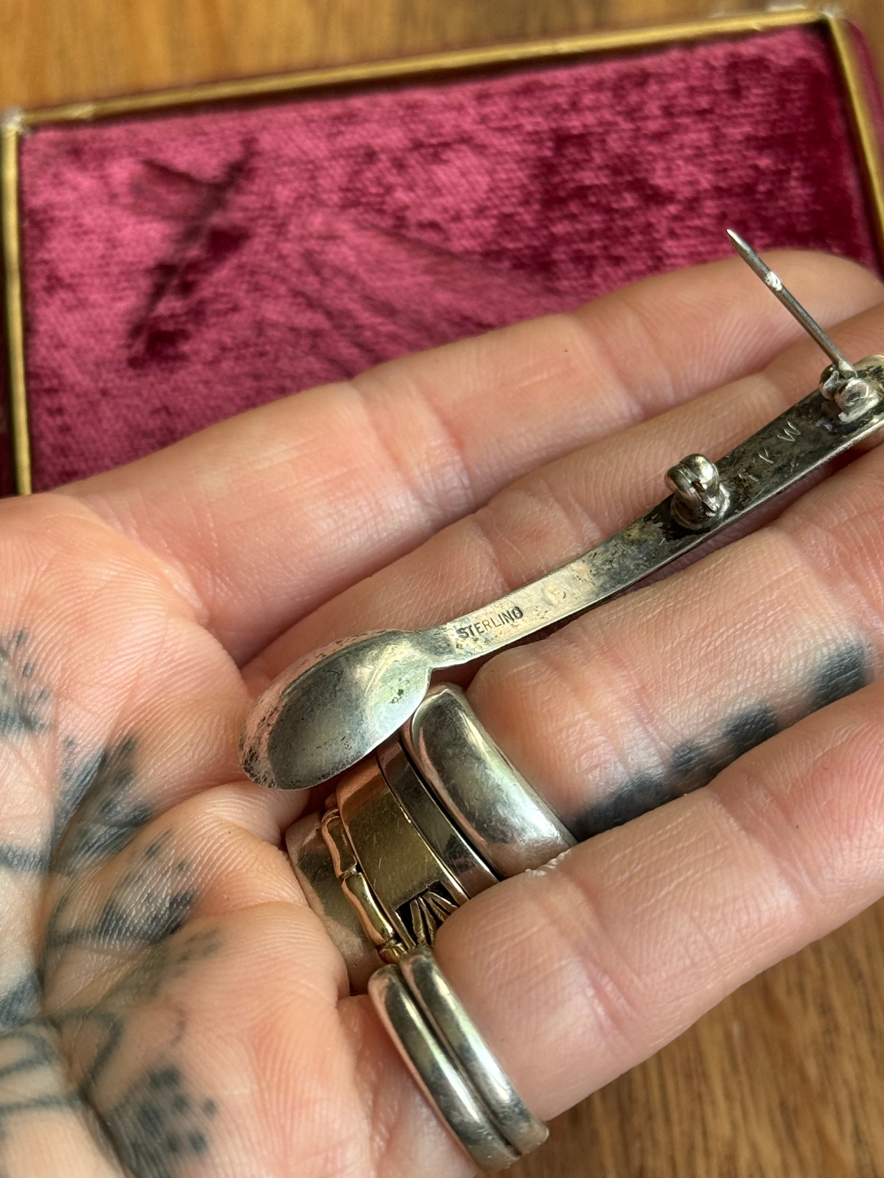 Vintage Sterling Silver Turquoise Spoon Pin
