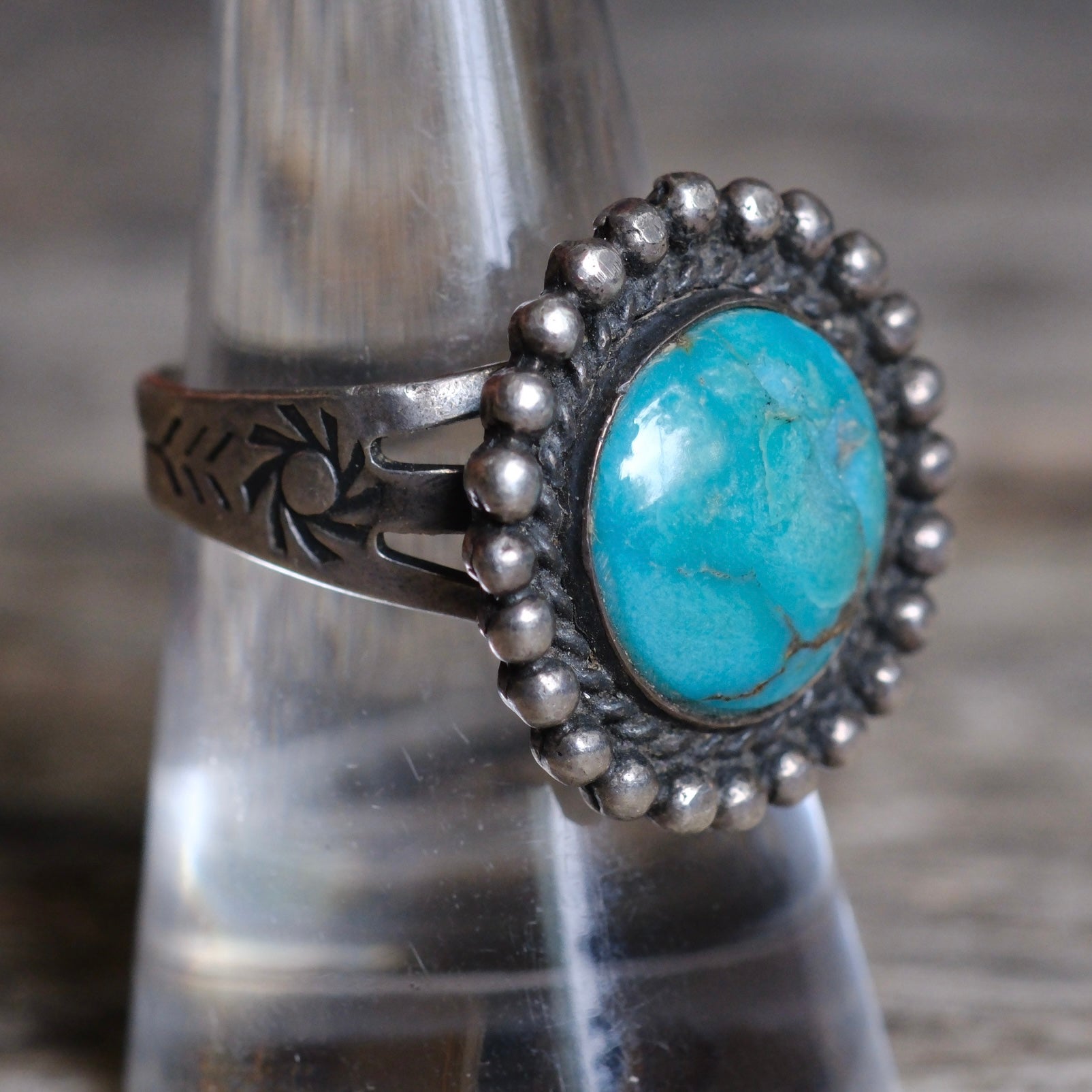 Vintage Sterling Turquoise Stamped Band Ring 8