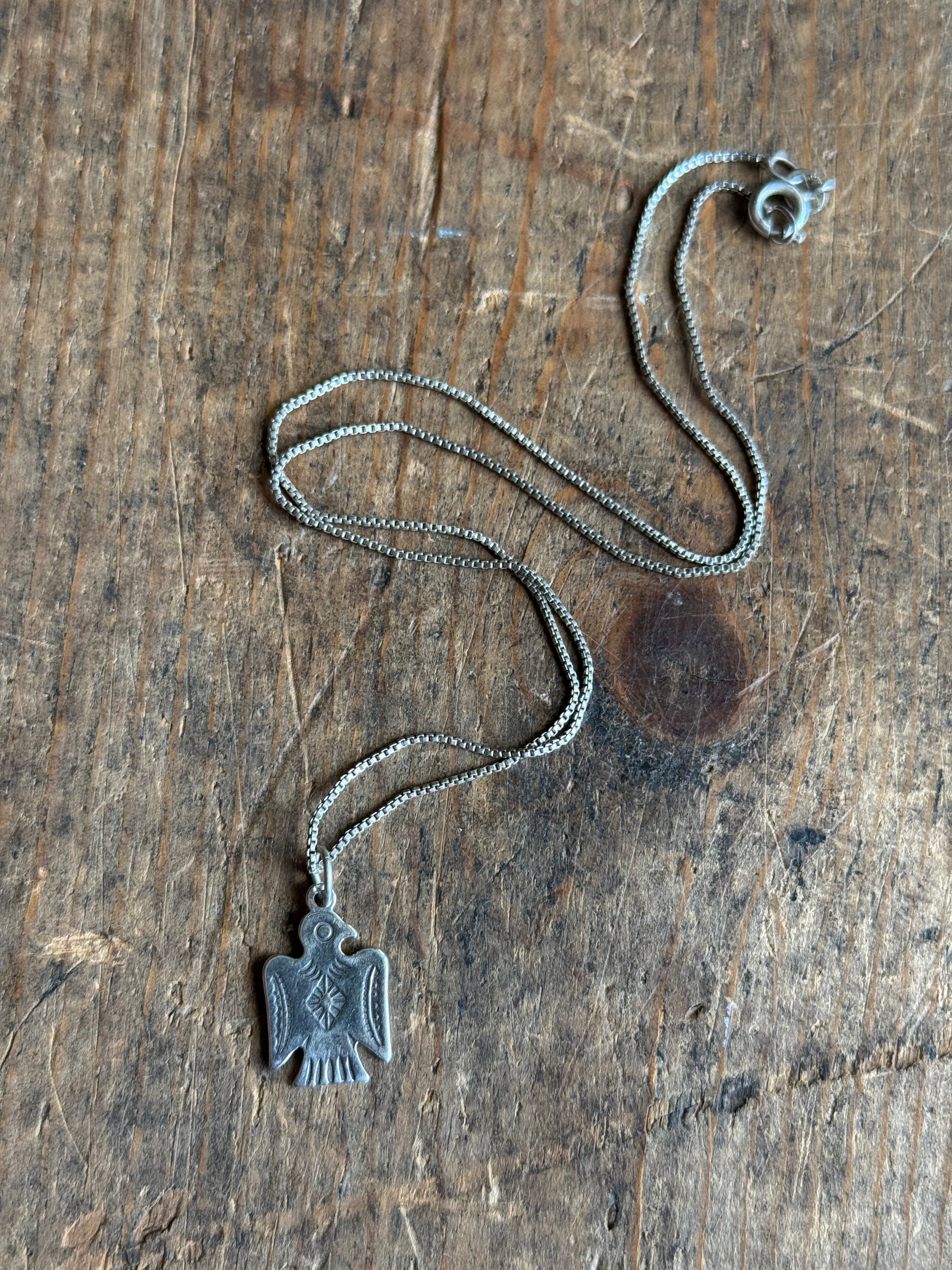 Vintage Sterling Silver Stamped Thunderbird Necklace