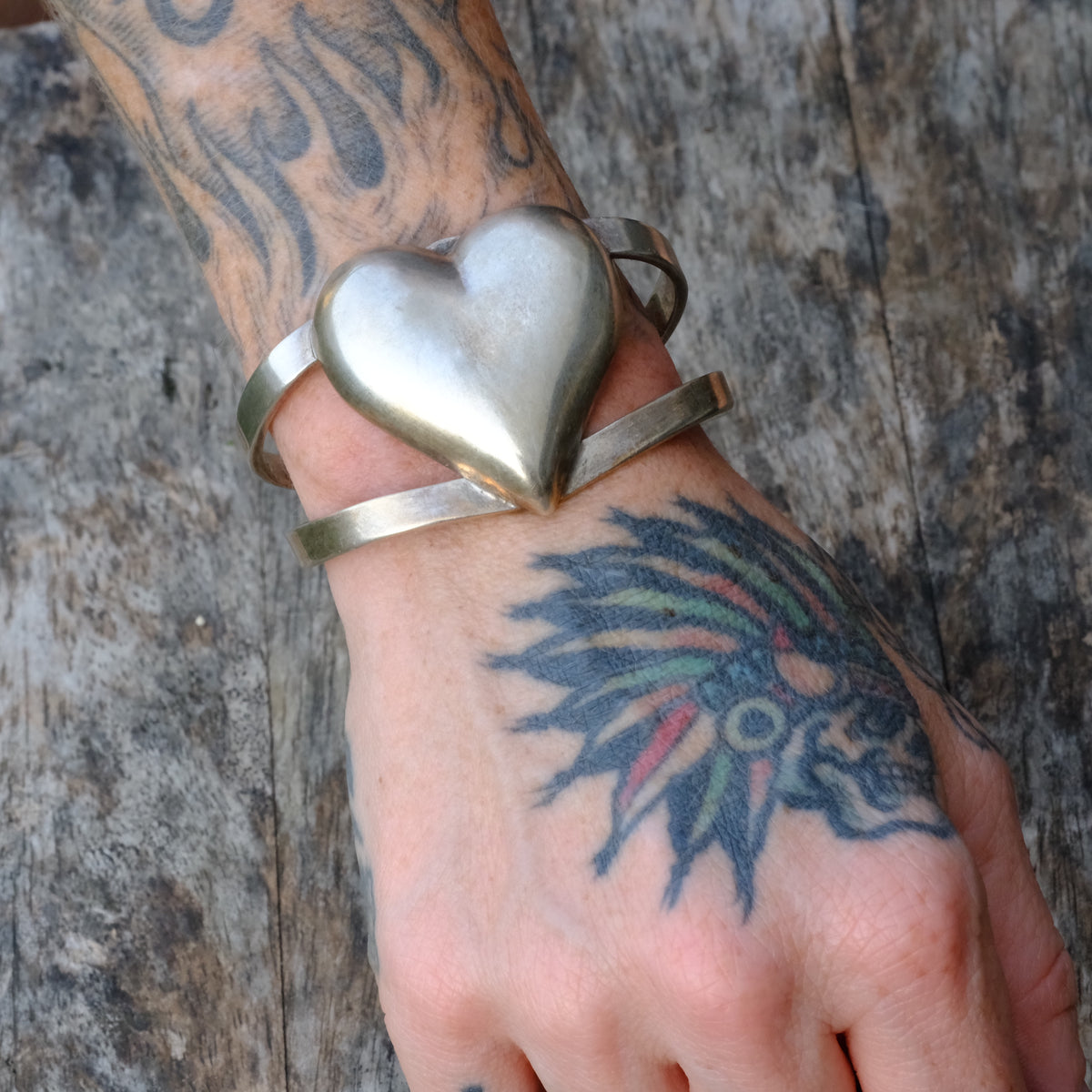 Vintage Sterling Silver Heart Cuff Bracelet