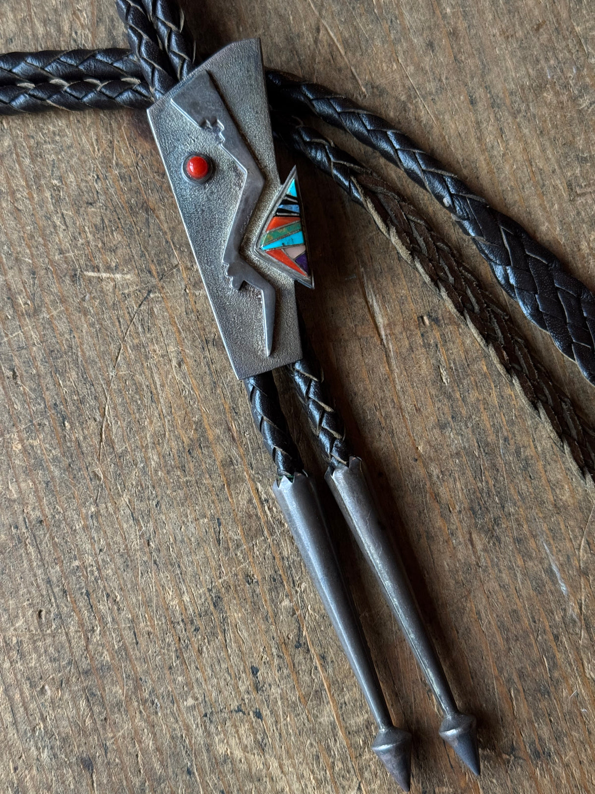 Vintage Sterling Silver Multistone Inlay Bolo