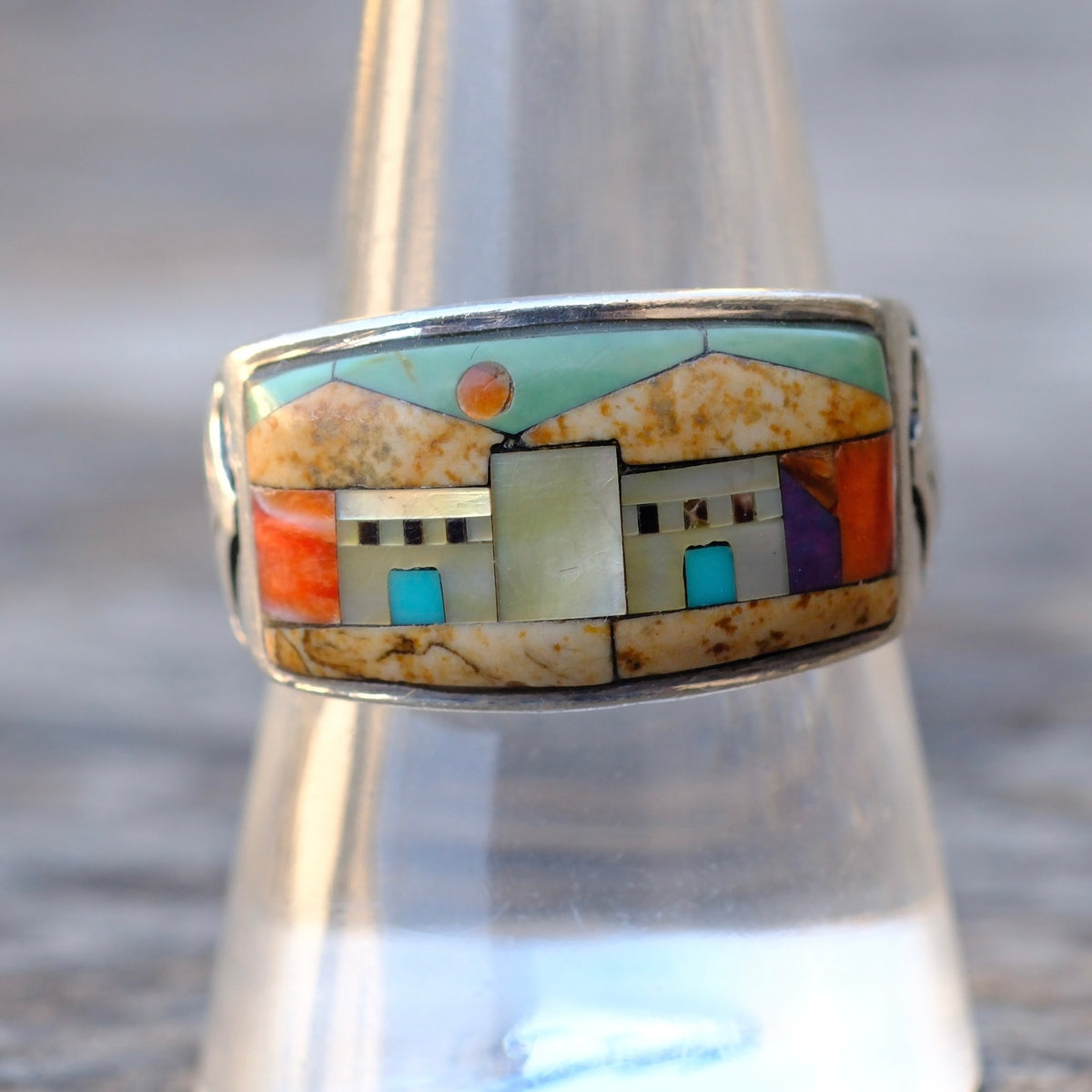 Vintage Sterling Inlay Pueblo Ring 9.5