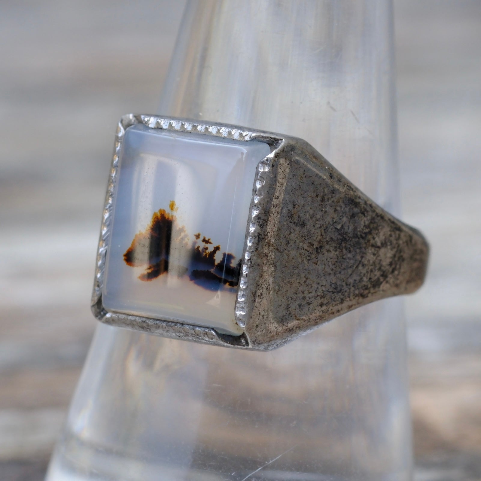 Vintage Sterling Agate Signet Ring 9
