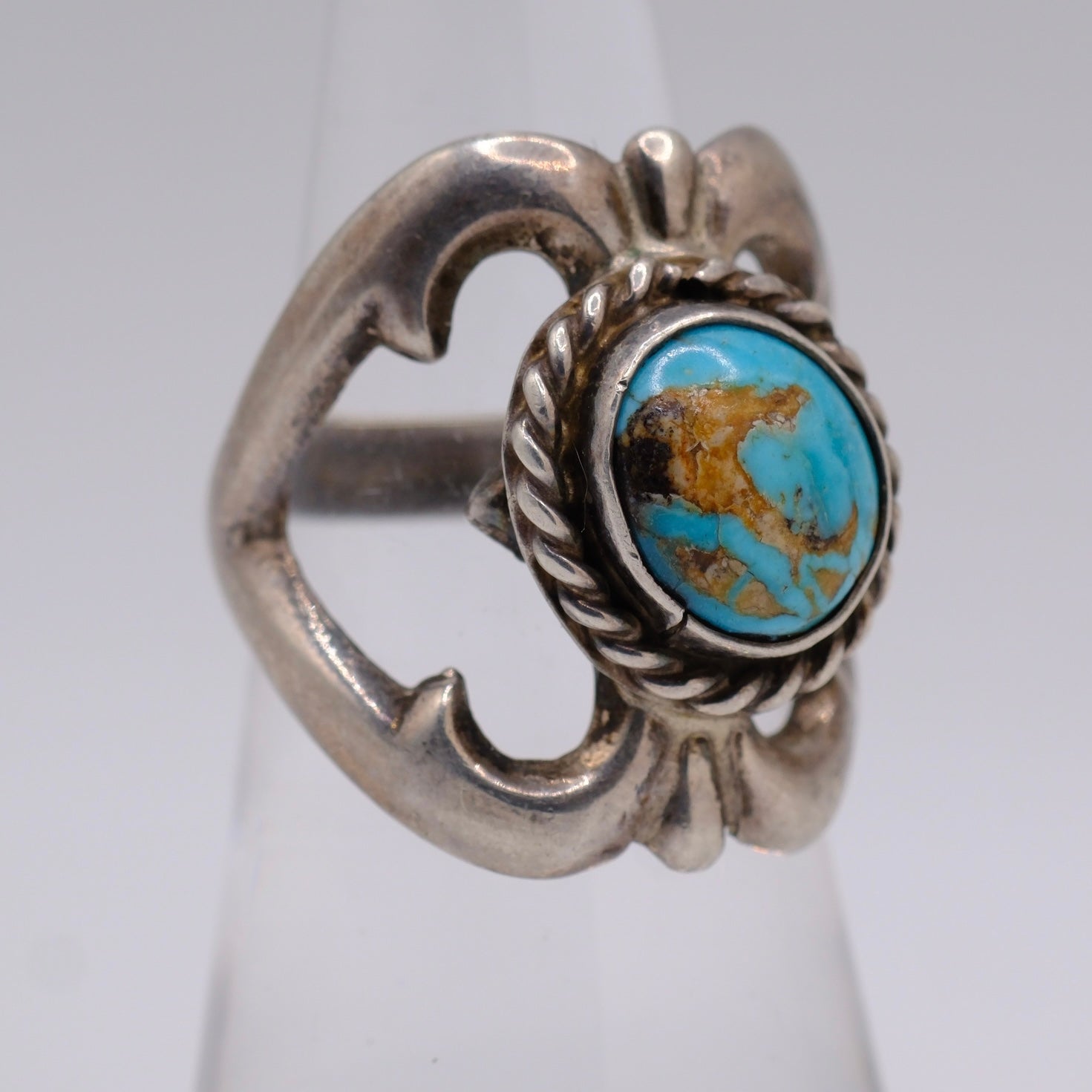 Vintage Sterling Silver Sandcast Turquoise Ring 6.5