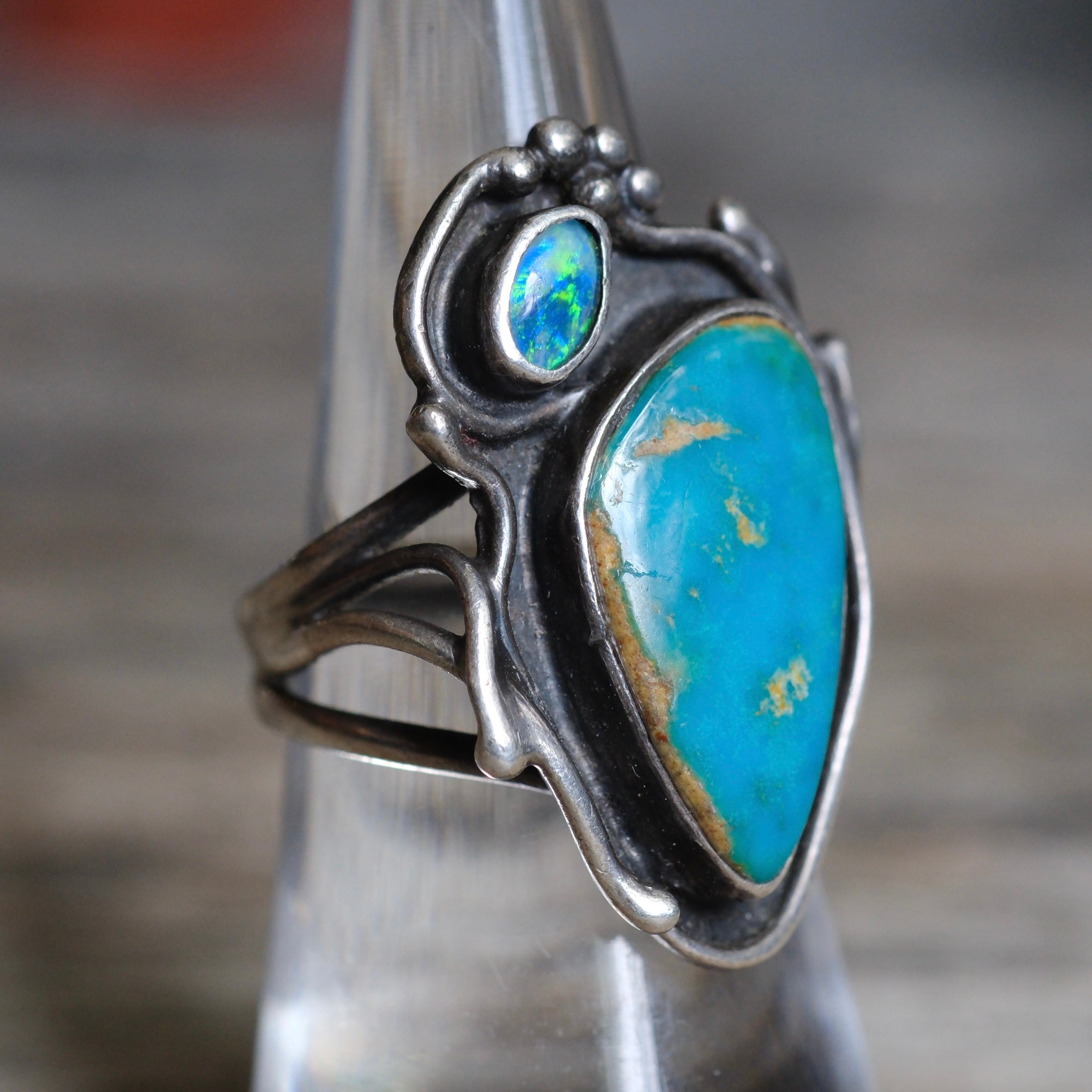 Vintage Sterling Turquoise and Abalone Ring 6.5