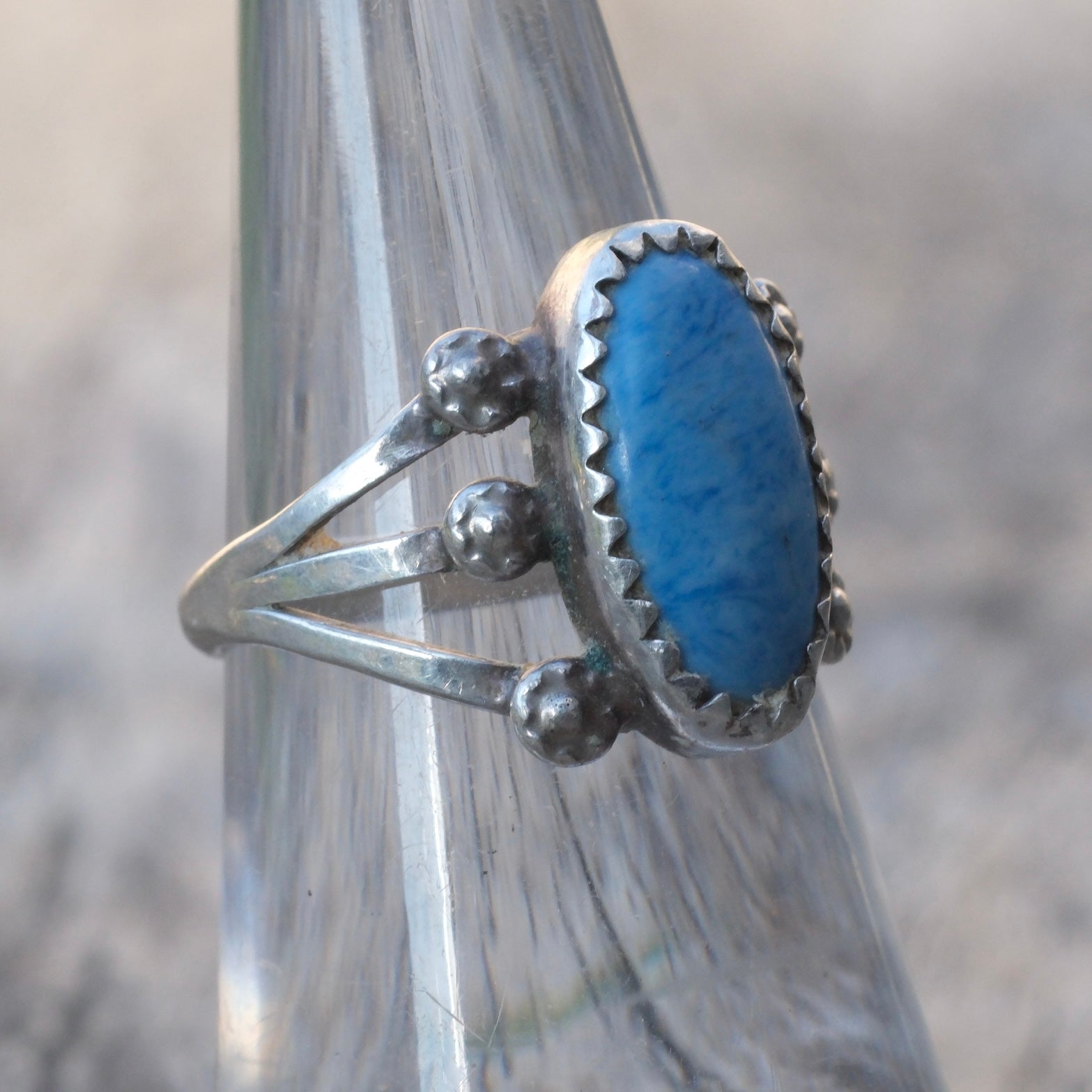 Vintage Sterling Lapis Split Band Ring 5.25