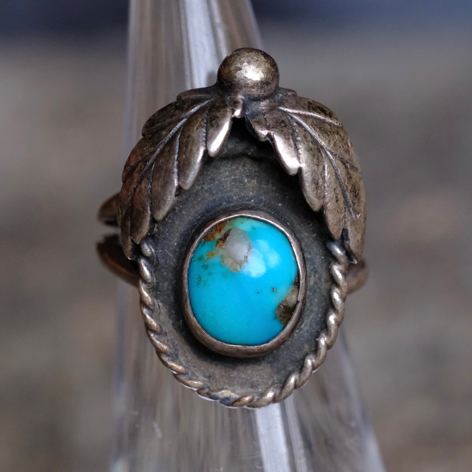 Vintage Sterling Turquoise Feather Ring 4