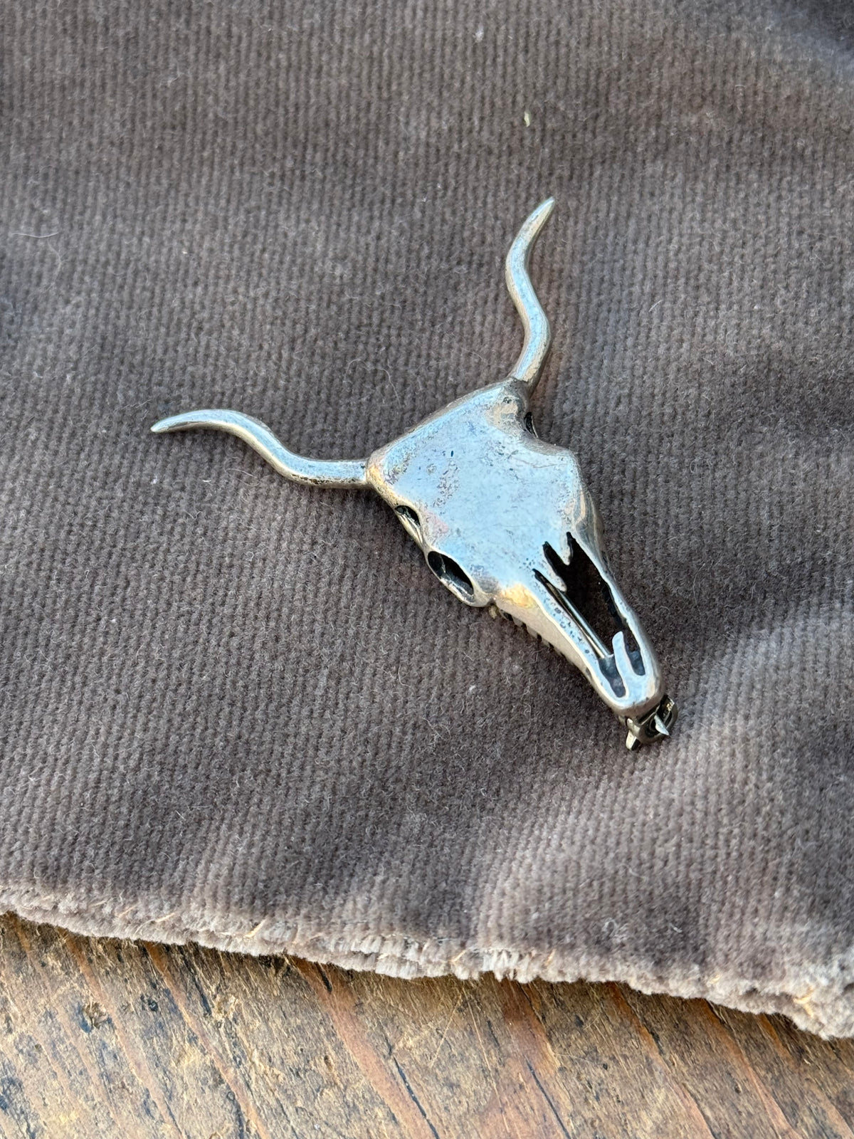 Vintage Sterling Silver Steer Skull Pin Pendant
