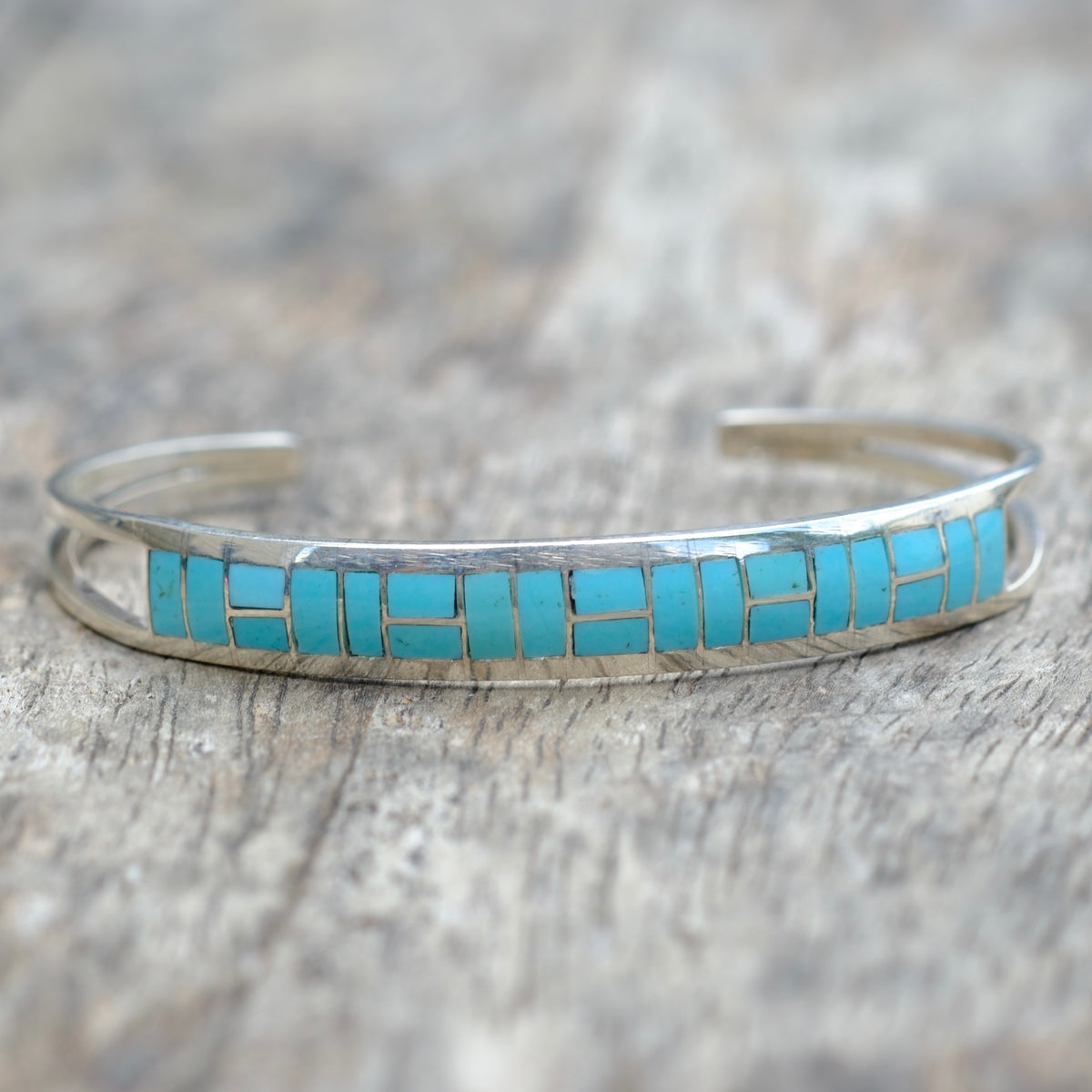Vintage Sterling Silver Turquoise Inlay Cuff Bracelet