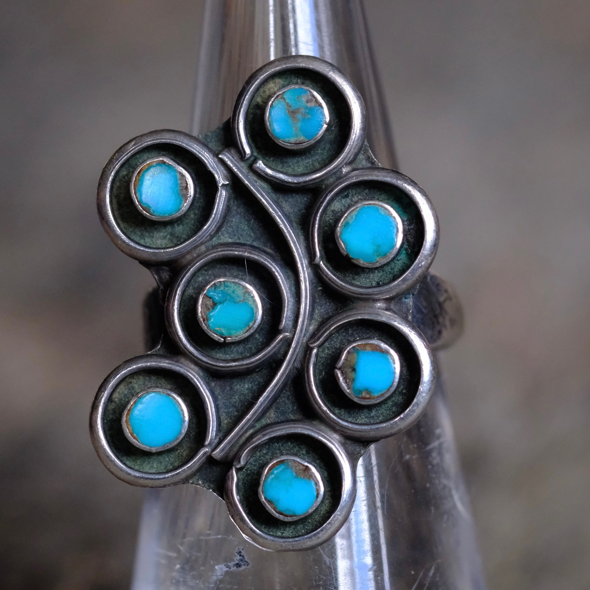 Vintage Sterling Turquoise Cluster Ring 5.75