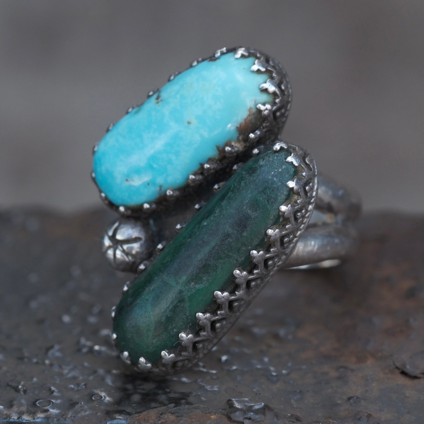 Vintage Sterling 2-Stone Turquoise Ring 5