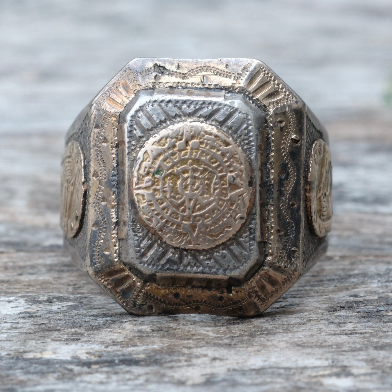 Vintage Sterling Silver Aztec Mexican Biker Ring 11