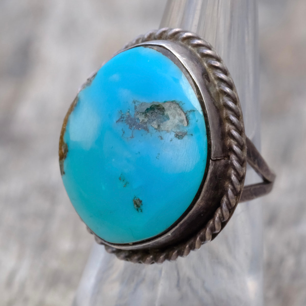 Vintage Sterling Turquoise Roper Ring 6.5