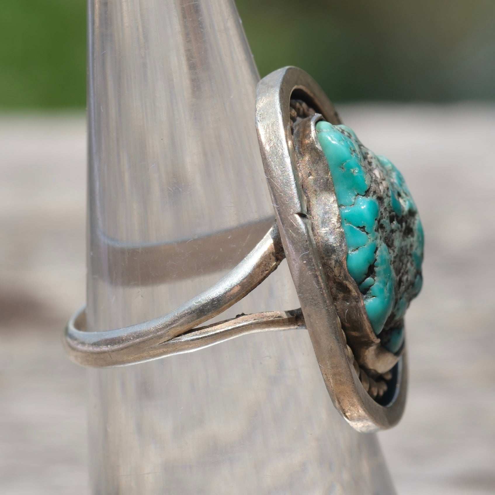 Vintage Sterling Turquoise Roper Ring 6