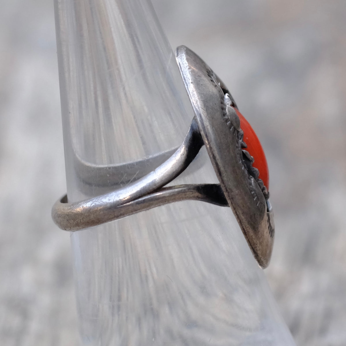 Vintage Sterling Coral Shadowbox Ring 5.75