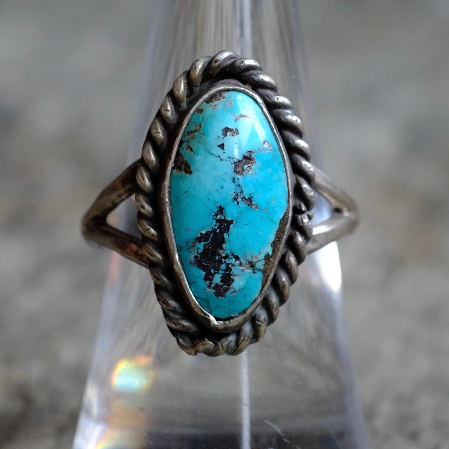 Vintage Sterling Turquoise Roper Ring 8.5