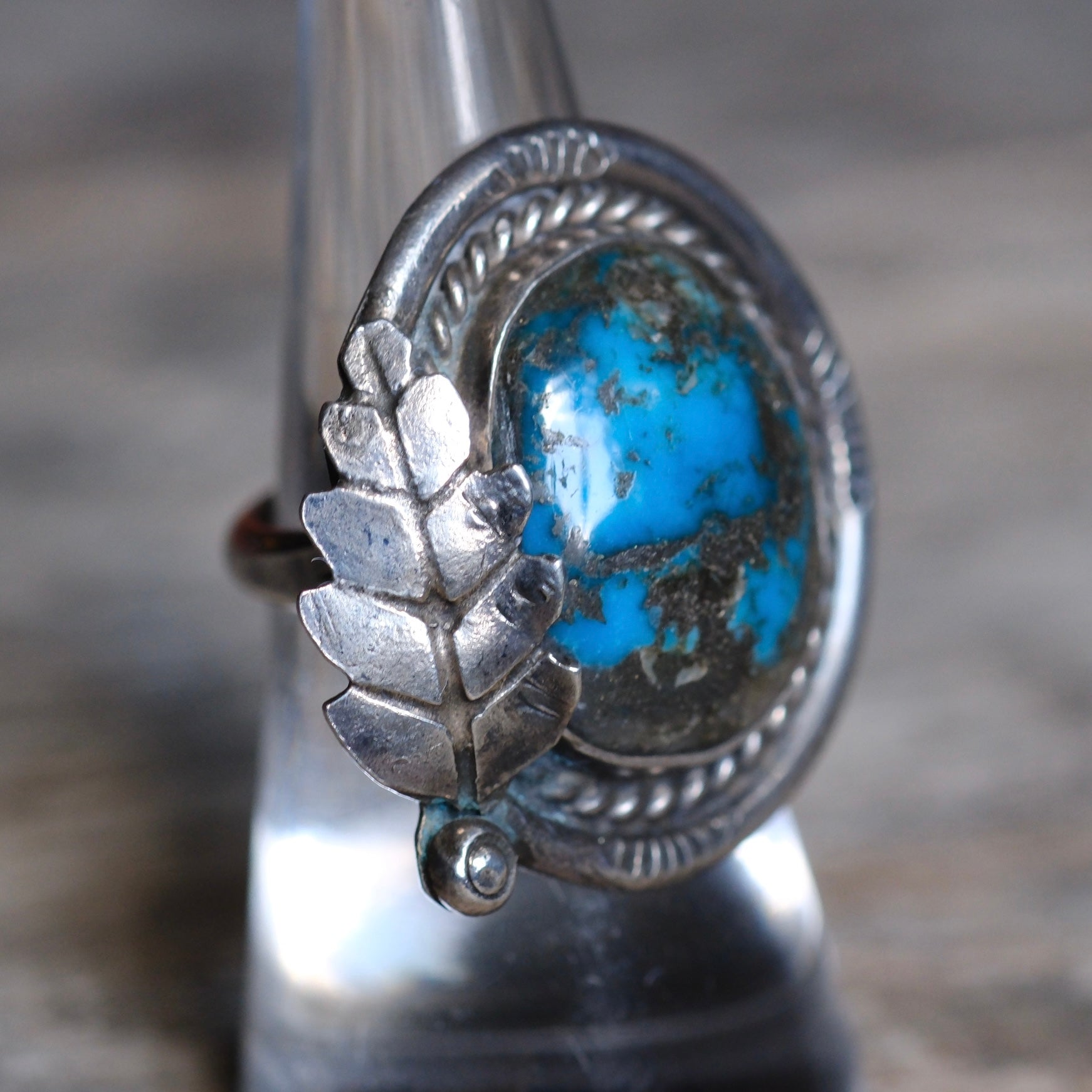 Vintage Sterling Turquoise Feather Ring 5.75
