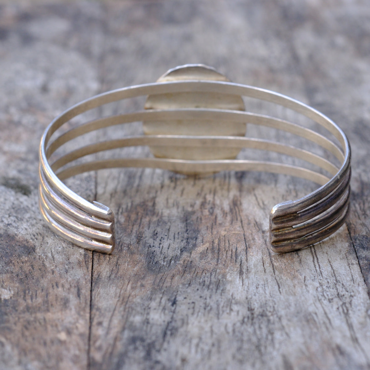 Vintage Sterling Rainbow Calsillica Cuff Bracelet