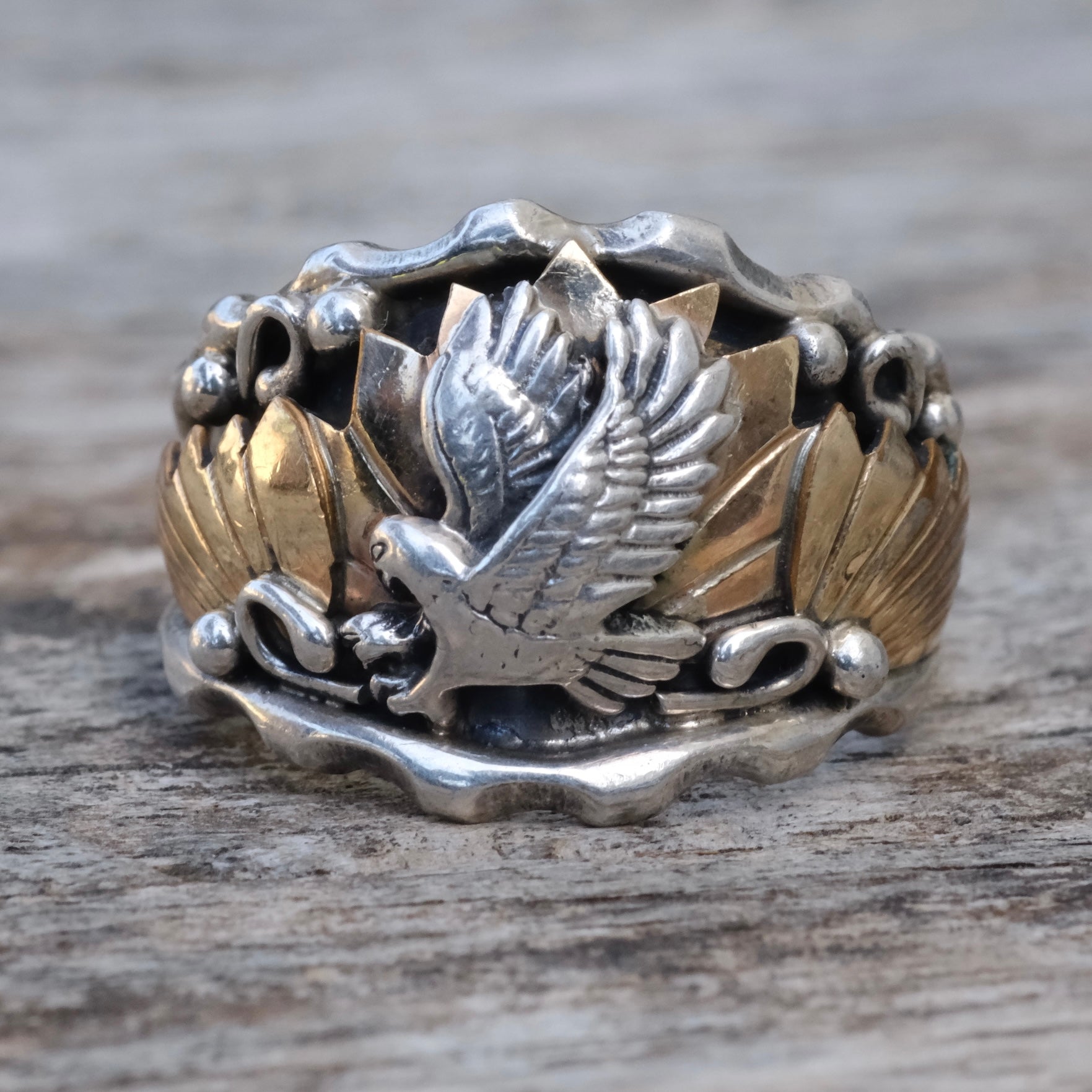 Vintage Sterling and Copper Eagle Ring 11.5