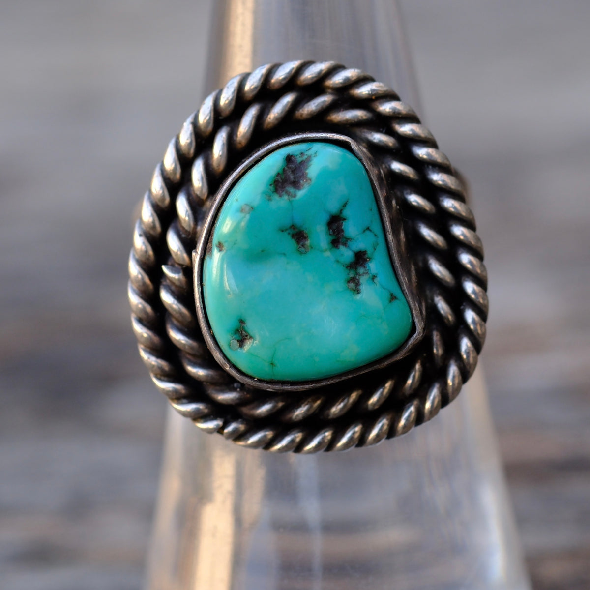 Vintage Sterling Turquoise Roper Ring 7