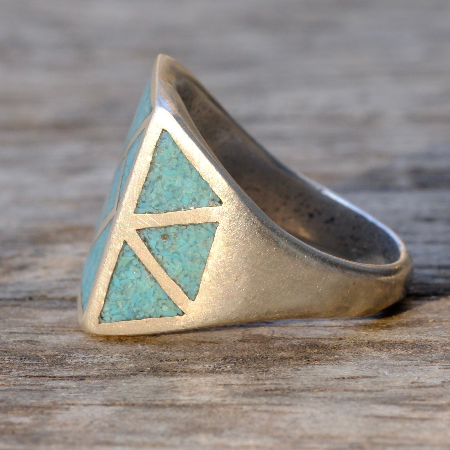 Vintage Sterling Turquoise Inlay Ring 8.5