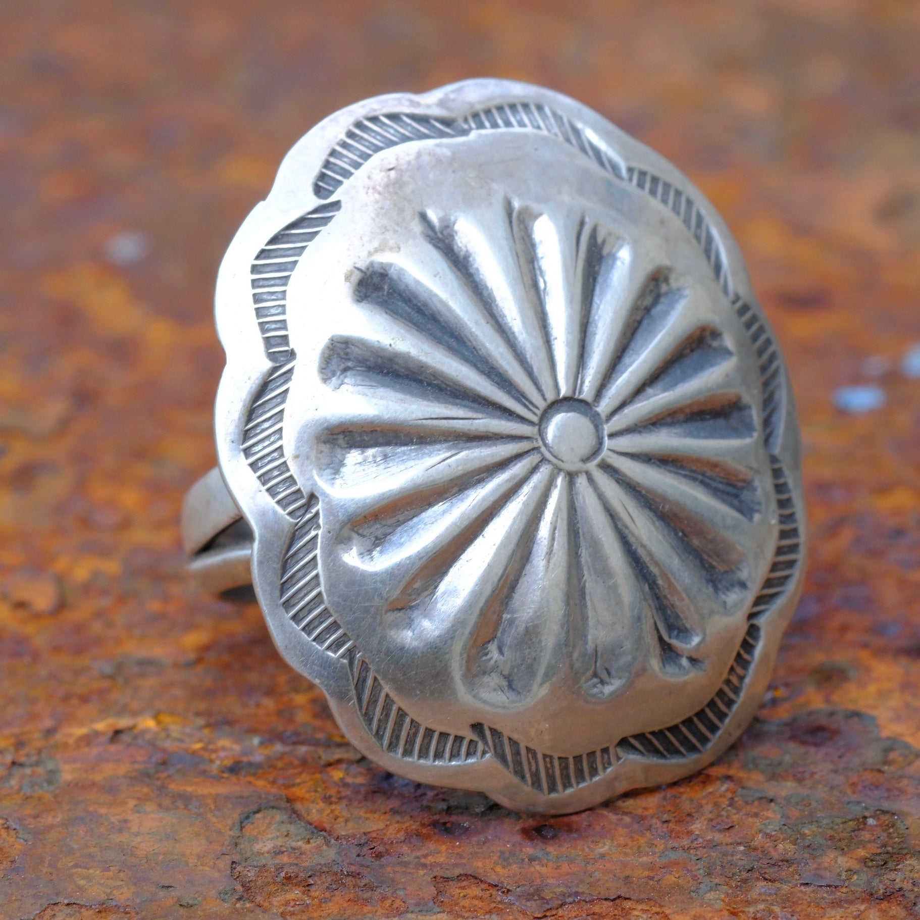Vintage Sterling Stamped Concho Ring 8.75