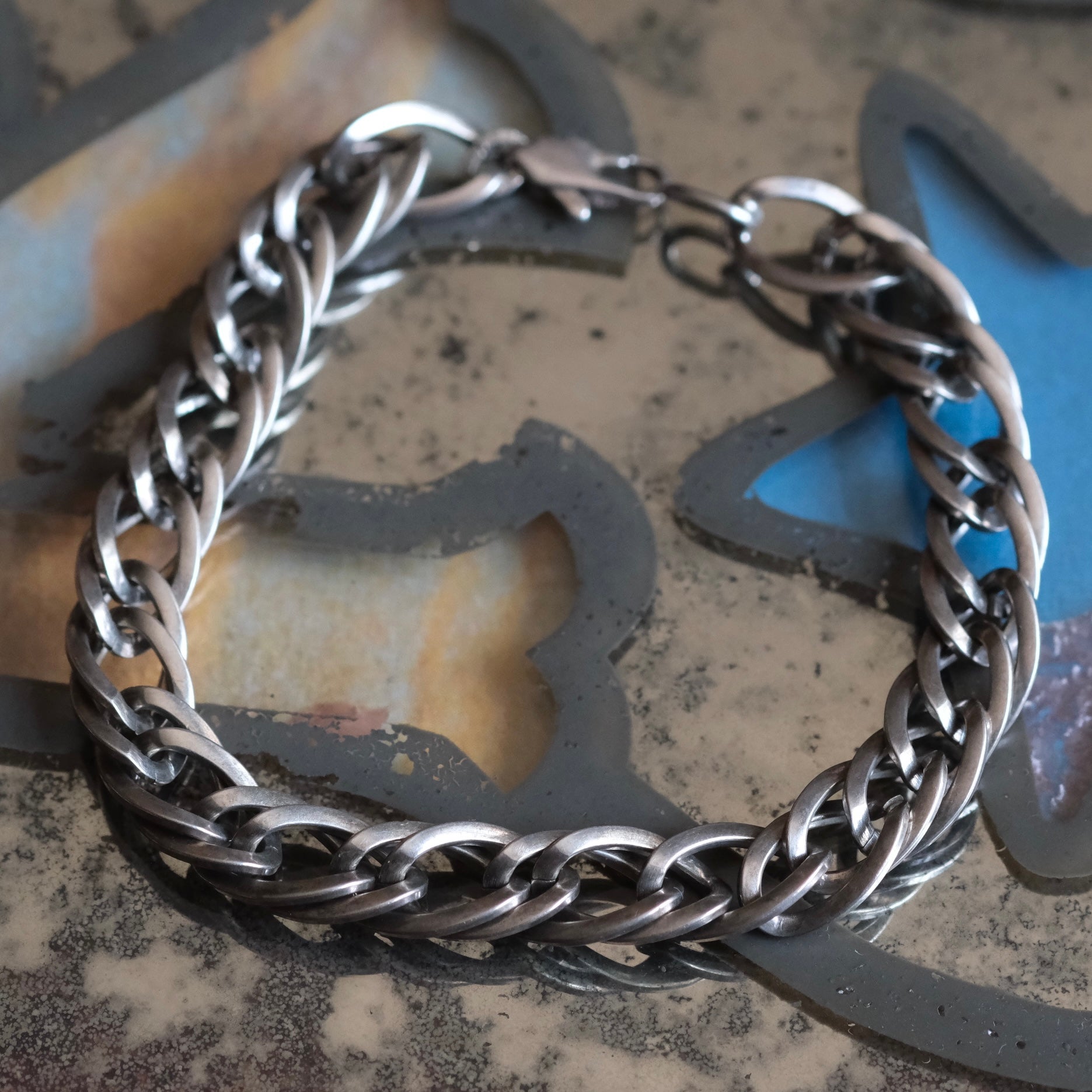 Vintage Sterling Double Curb Chain Bracelet 7.25"