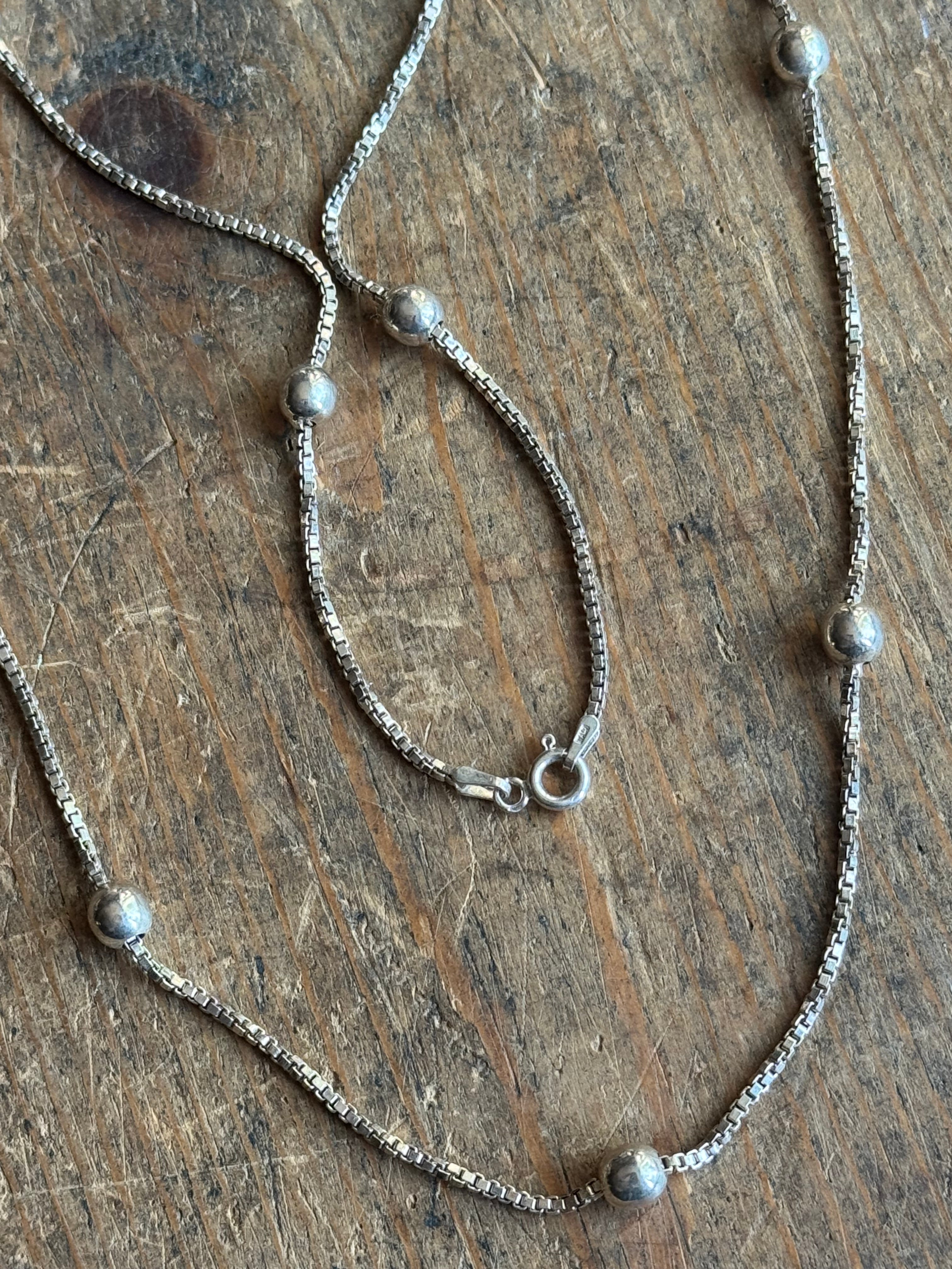 Vintage Sterling Silver 23” Beaded Box Chain