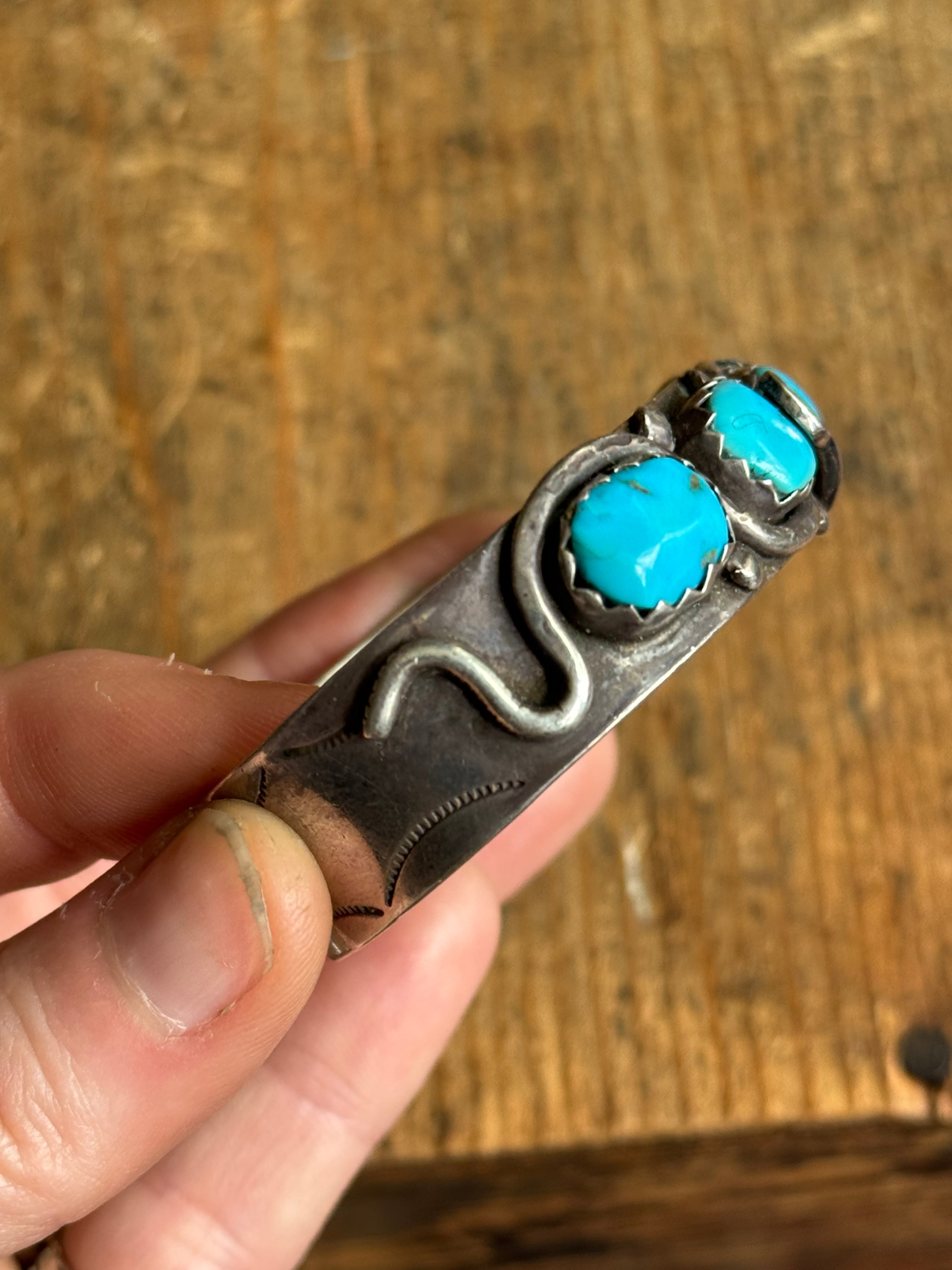Vintage Sterling Silver Zuni Effie C Turquoise Snake Cuff