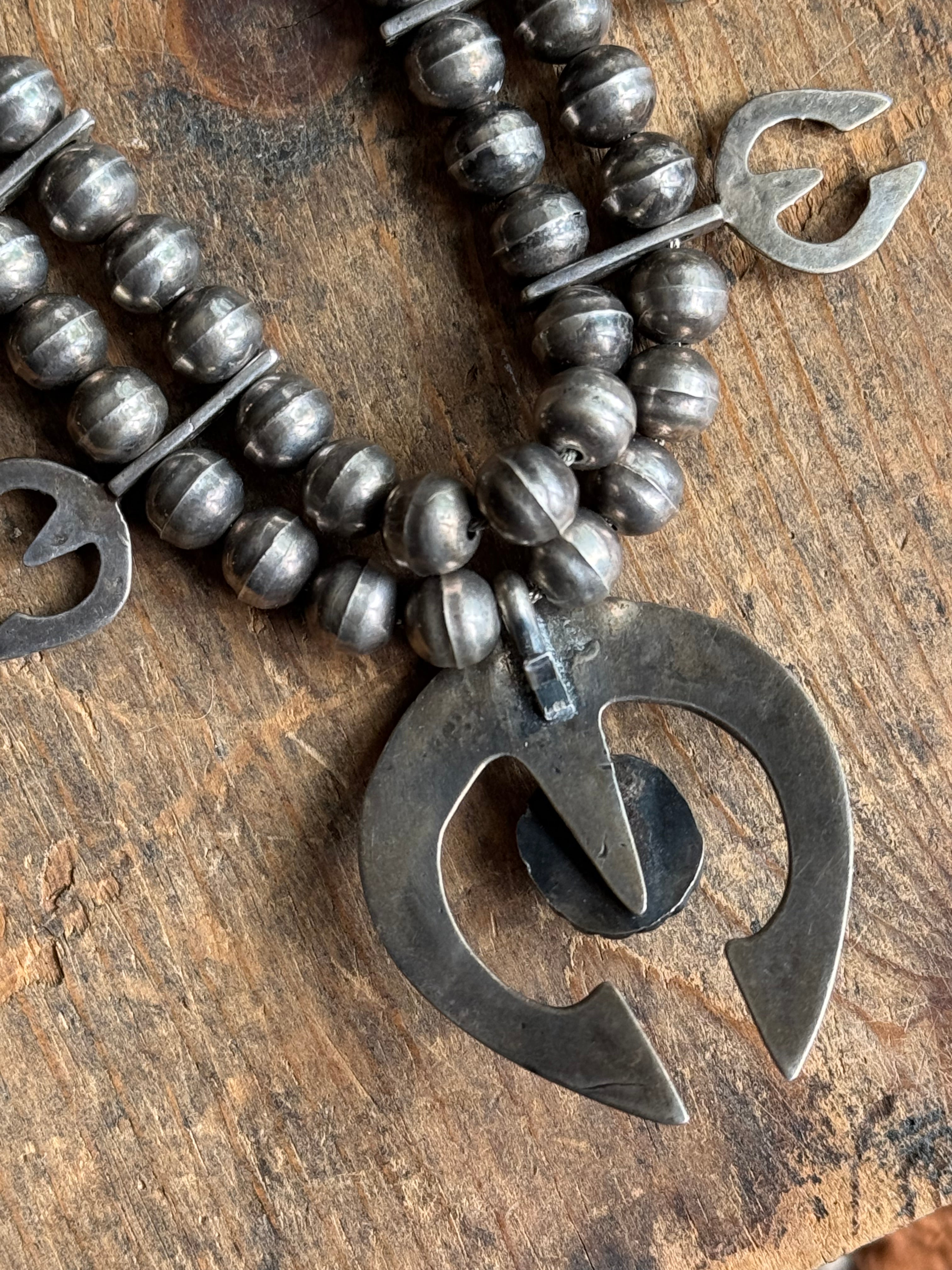 Vintage Sterling Silver Turquoise & Naja Petal Squash Blossom