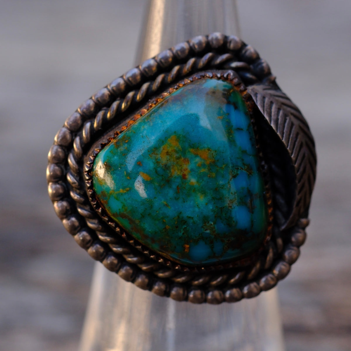 Vintage Sterling High Grade Turquoise Feather Ring 4.75