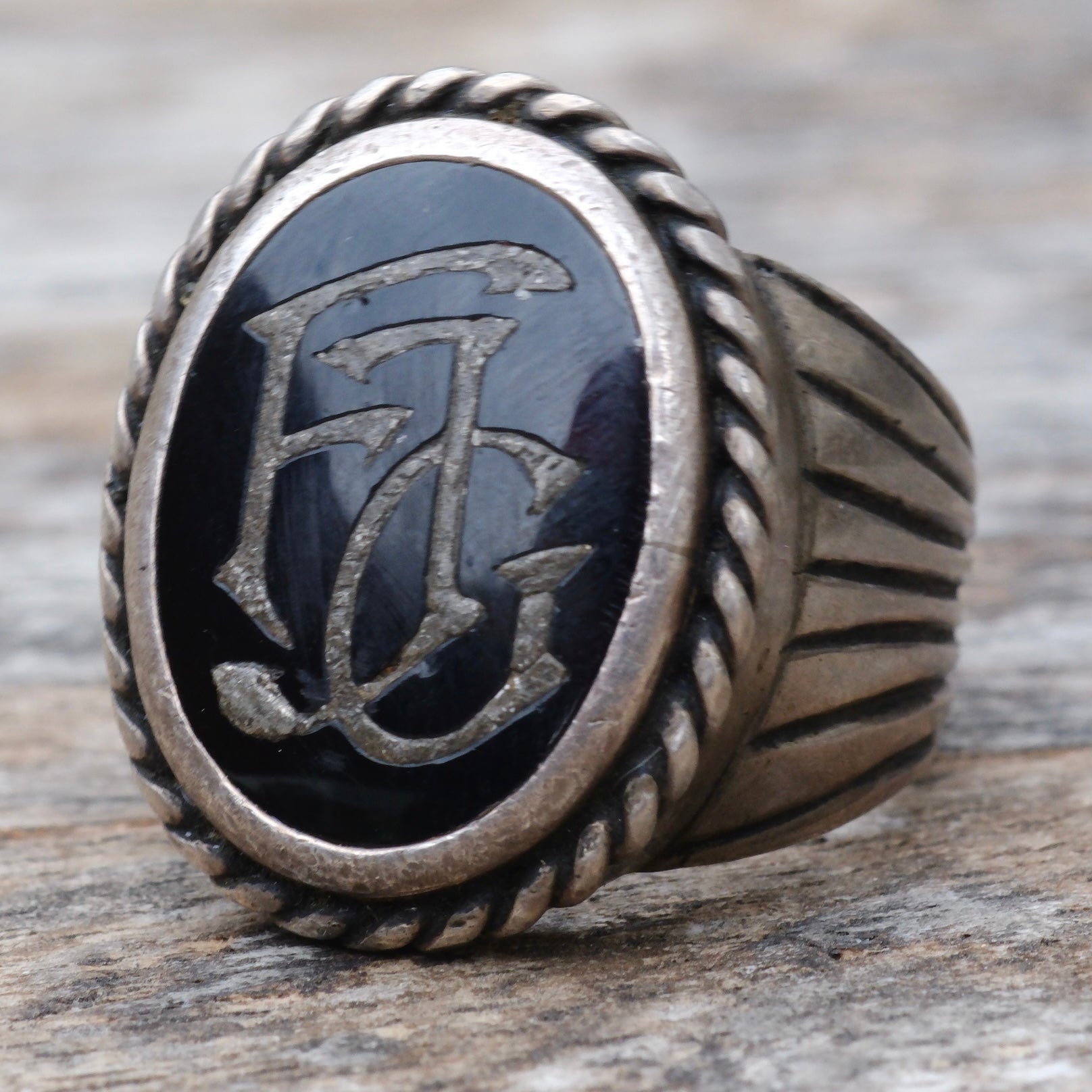 Vintage Sterling FJG Initial Ring 8.75