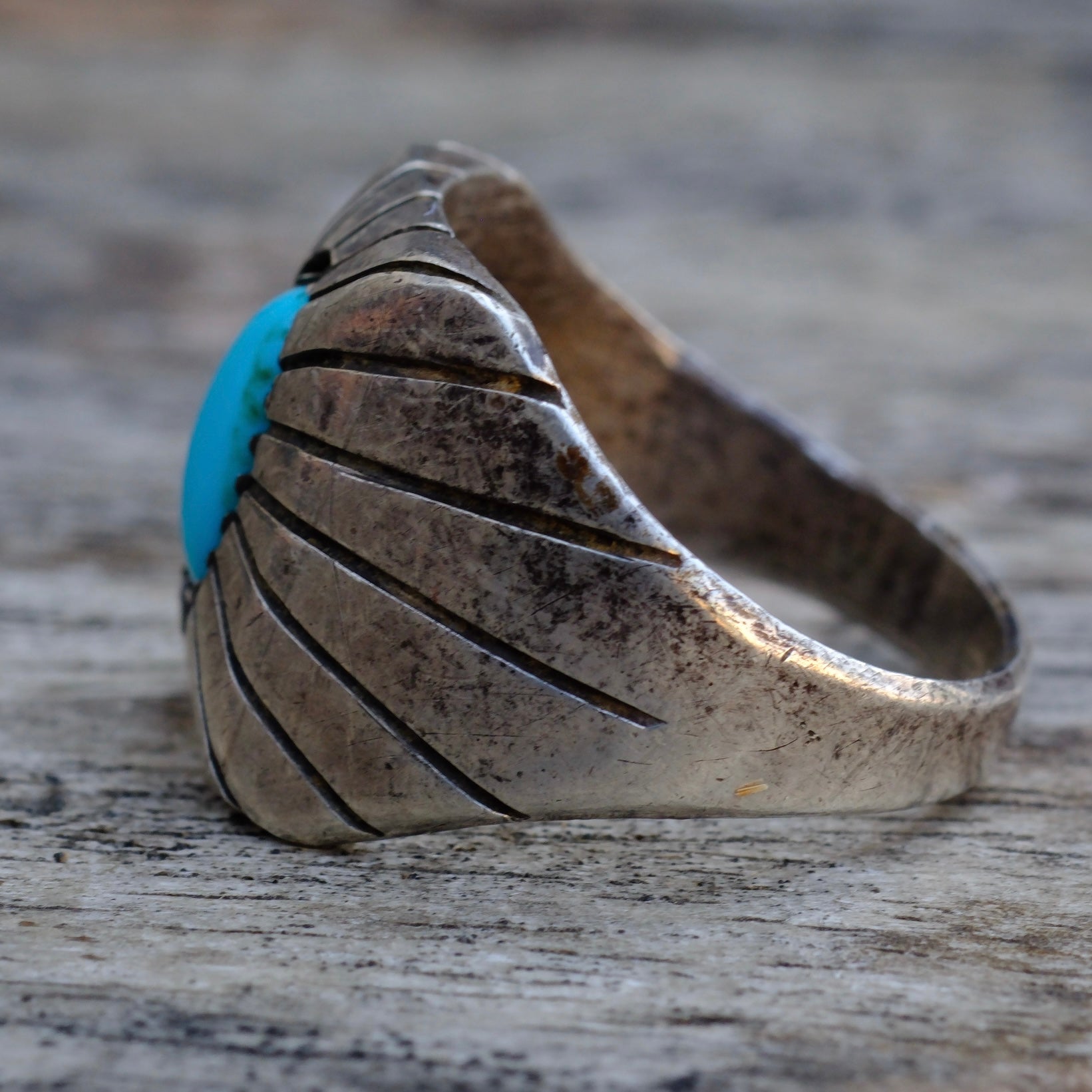 Vintage Sterling Turquoise Shadowbox Ring 9.75
