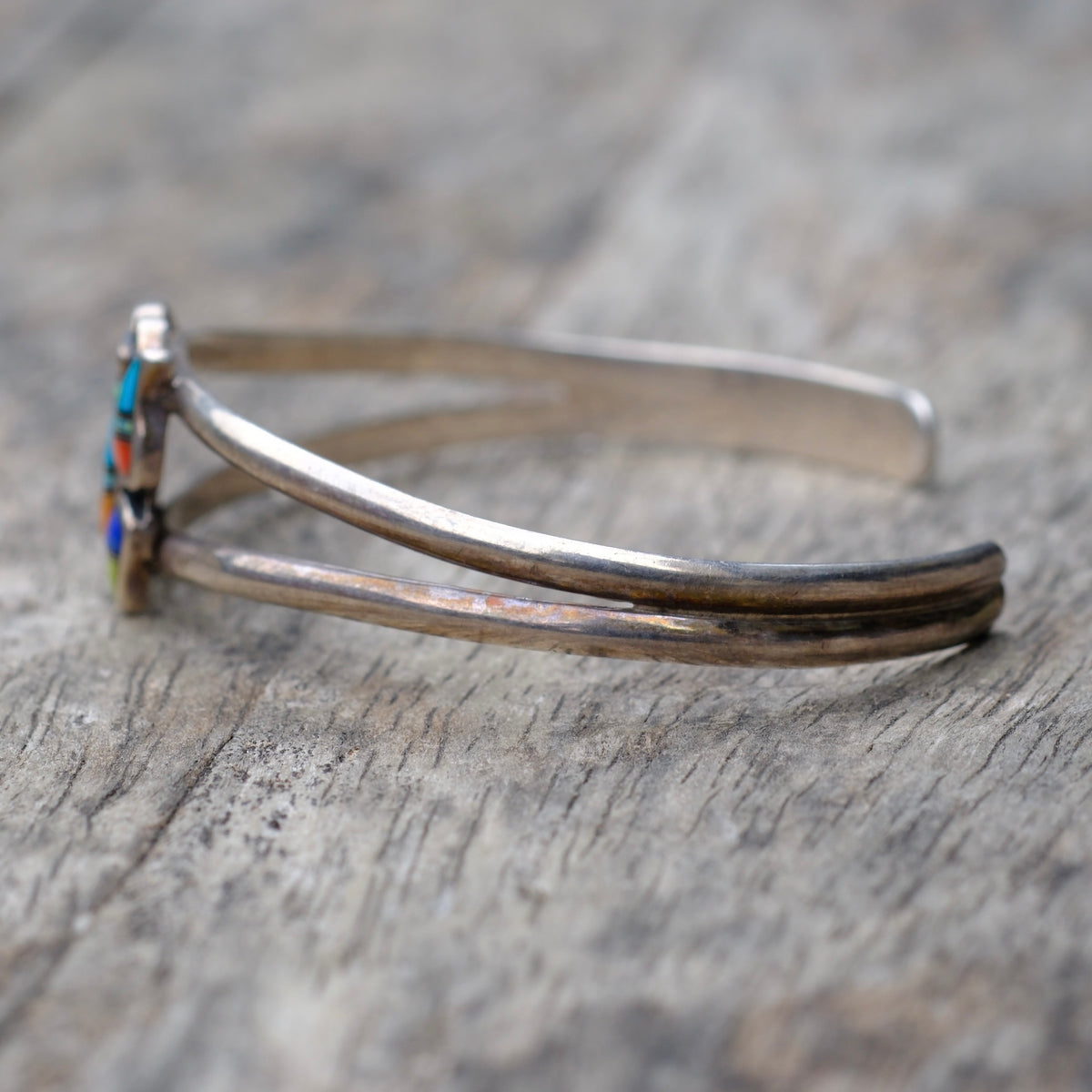 Vintage Sterling Multistone Inlay Butterfly Cuff Bracelet