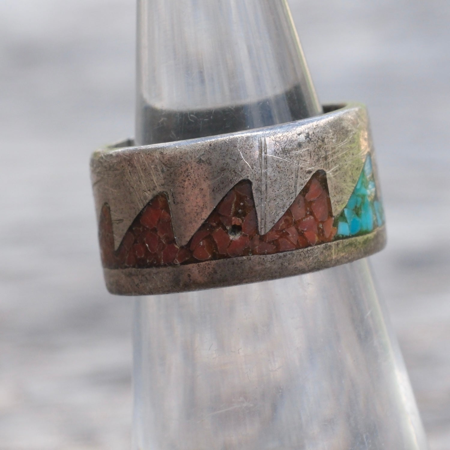 Vintage Sterling Turquoise and Coral Inlay Bands 4.25