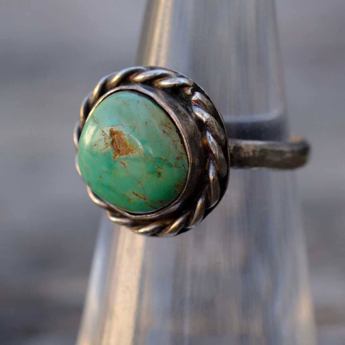 Vintage Sterling Turquoise Roper Ring 4.75