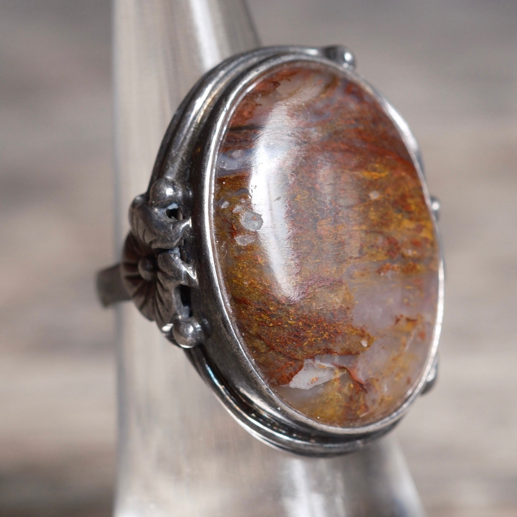 Vintage Sterling Agate Ring 5.75