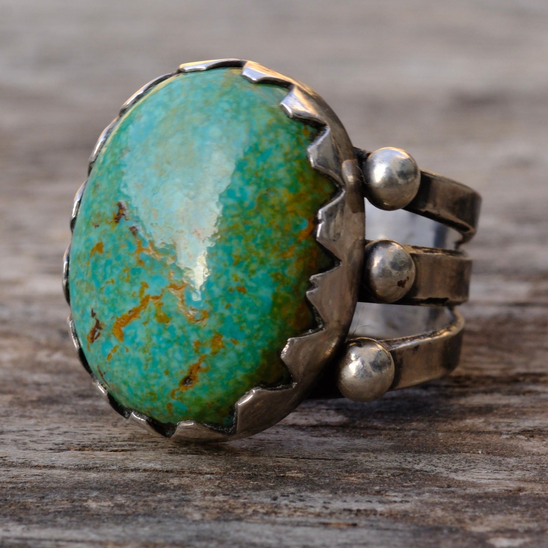 Heavy Sterling Silver Stamped Band Turquoise Ring 10