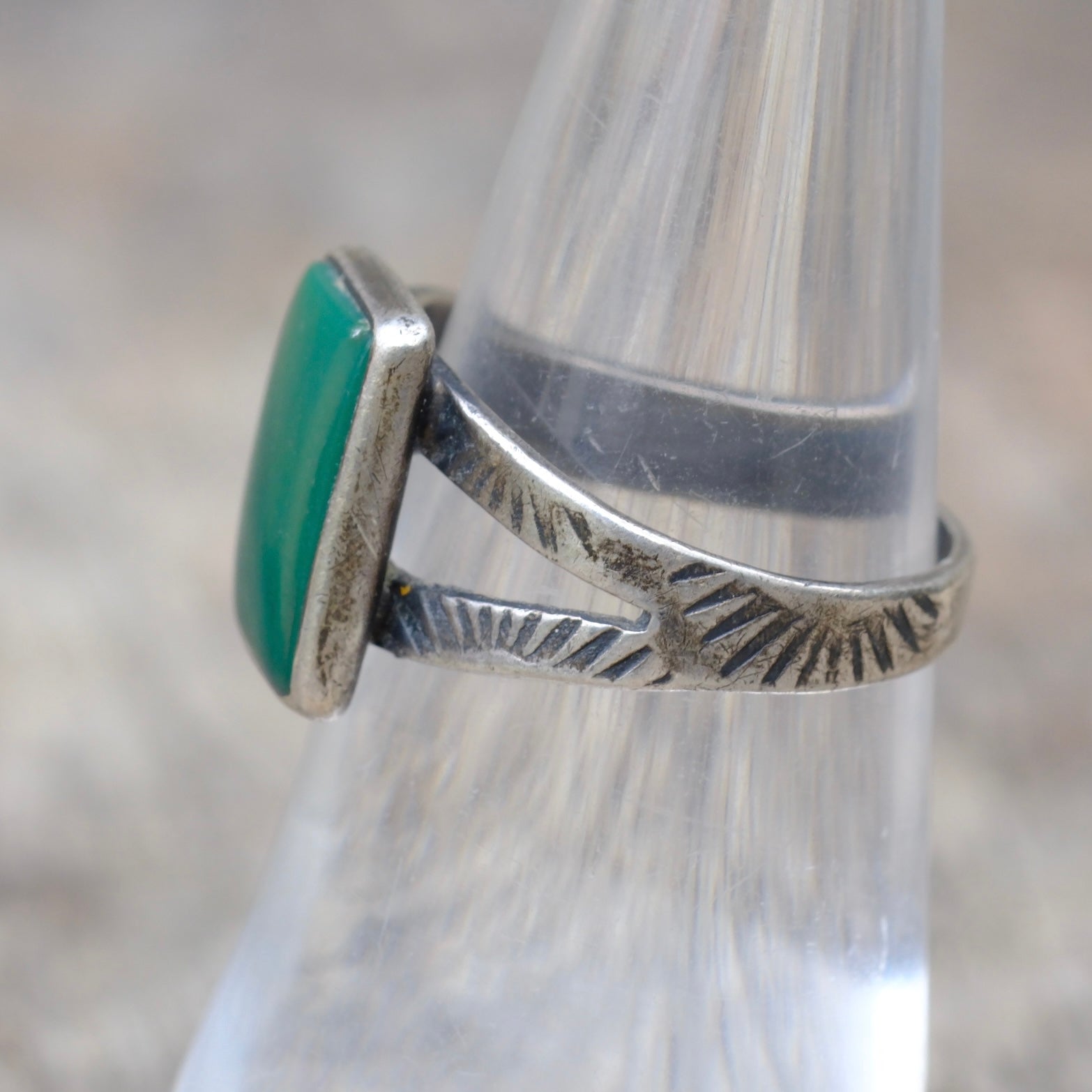Vintage Sterling Turquoise Stamped Band Ring 6