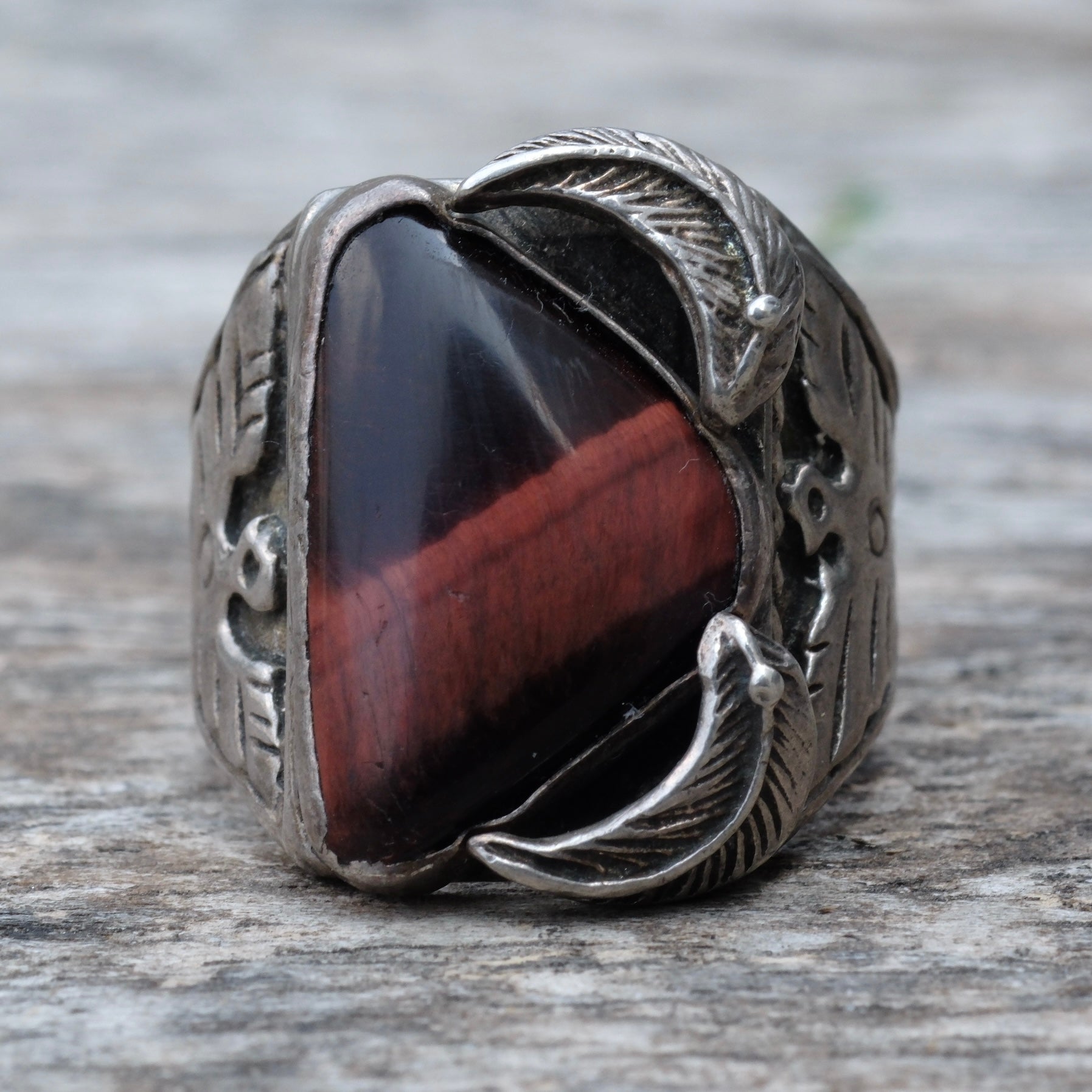 Vintage Sterling Tigers Eye Thunderbird Ring 9