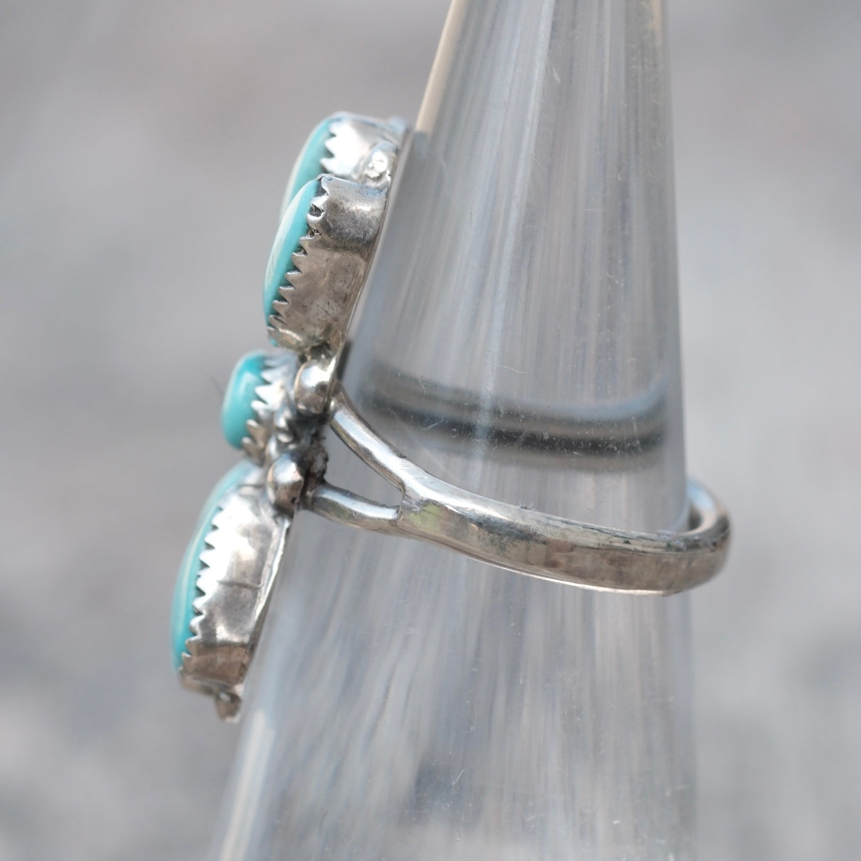 Vintage Sterling Turquoise Cluster Ring 4.75